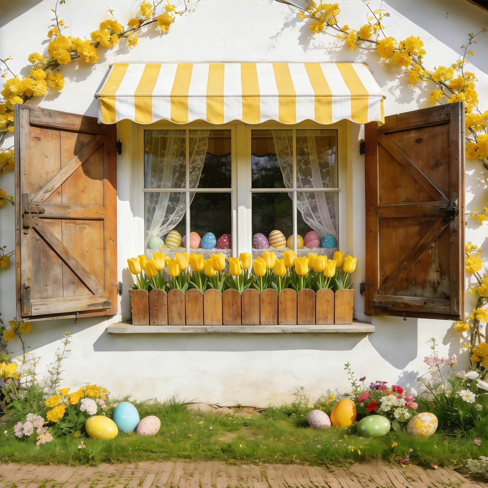 Fond Photo Pâques Fenêtre Cottage Store Jaune CSH61-41