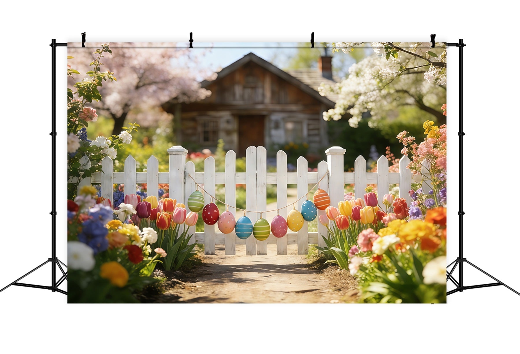 Toile de fond Pâques Chemin Clôture Jardin Printanier CSH61-42