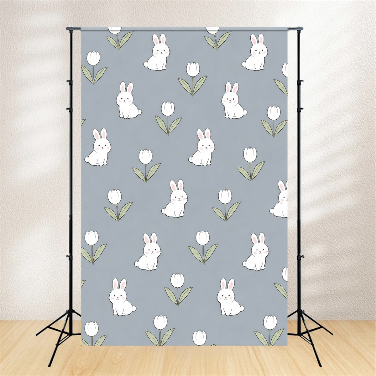 Toile de fond de Pâques Motif Lapin Tulipees Mignon CSH61-47