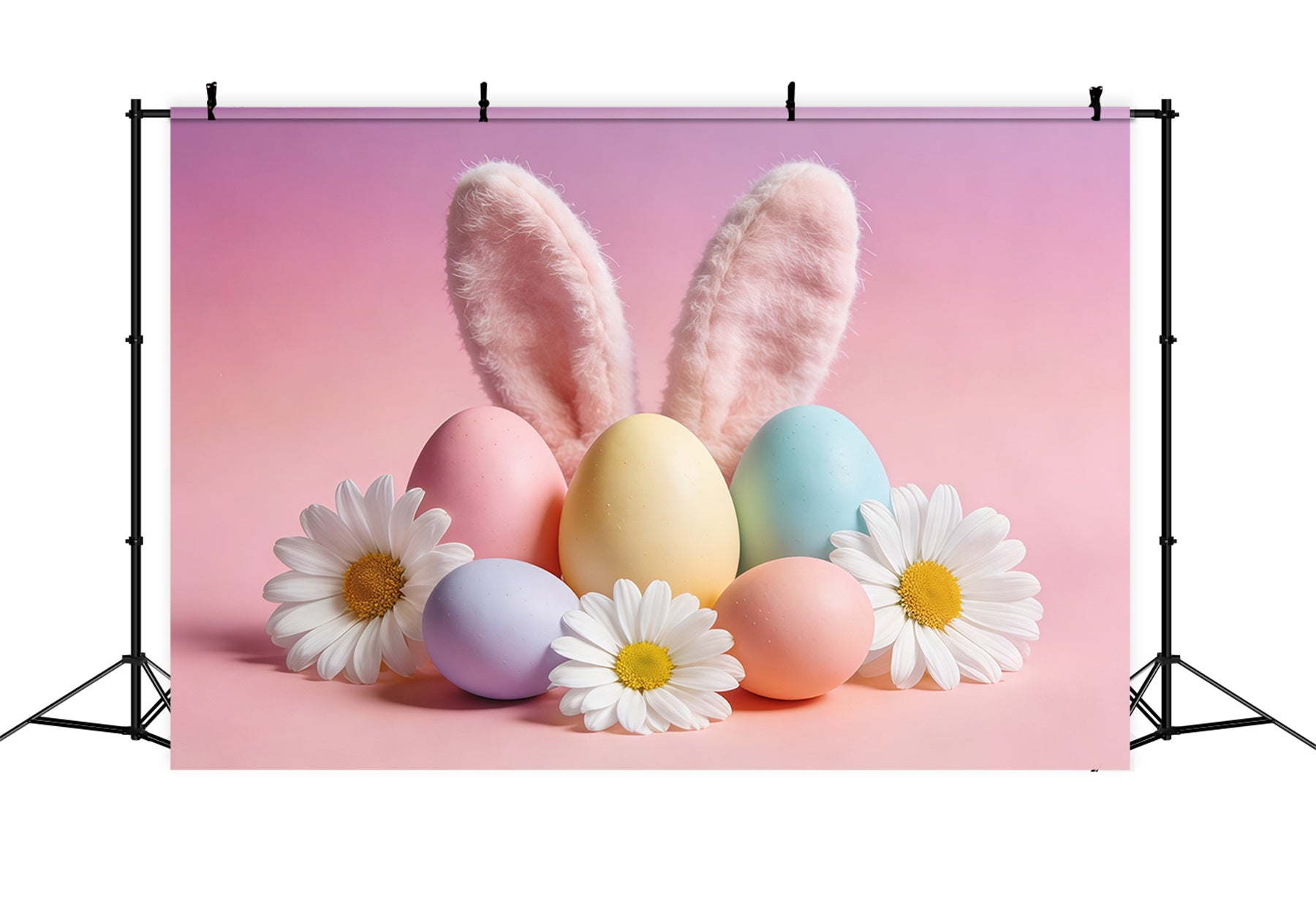 Fond Photo Pâques Œufs Pastel Oreilles Marguerites CSH61-49