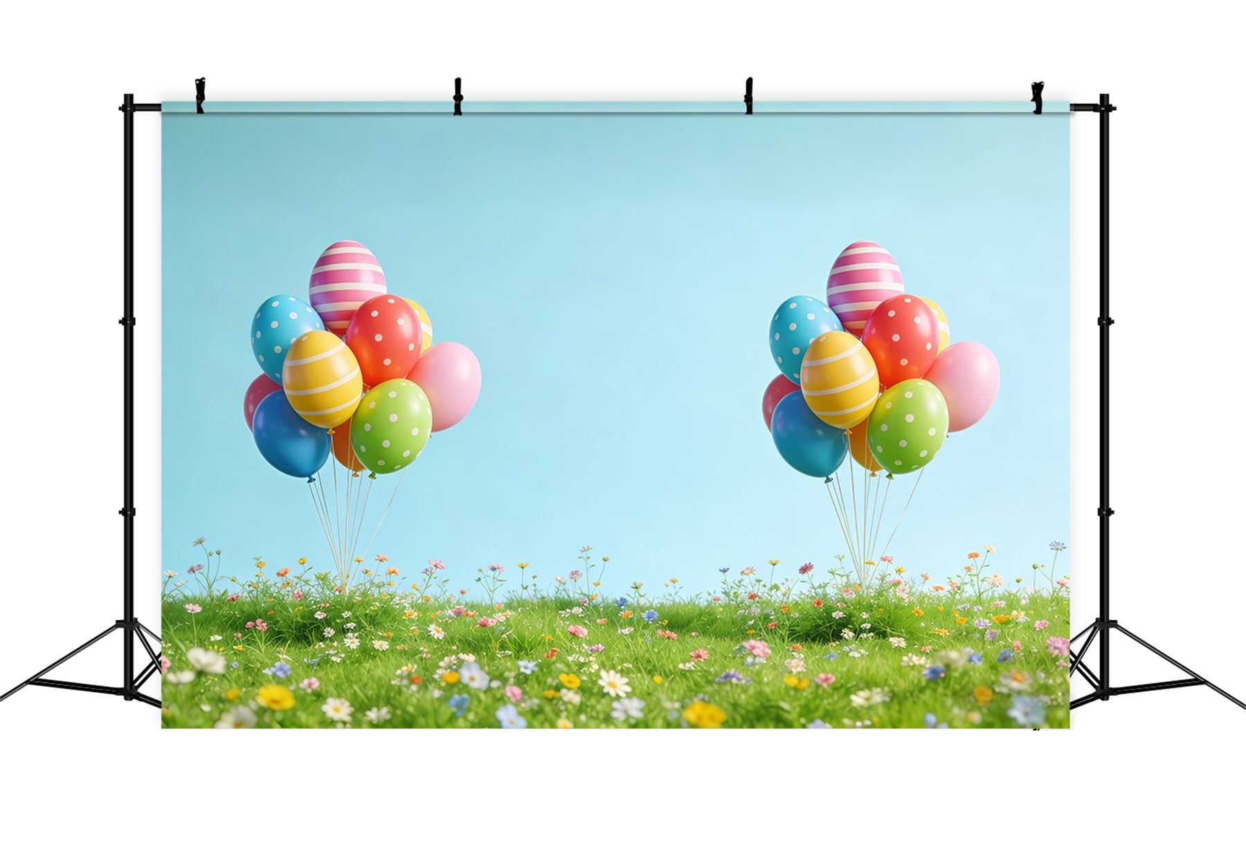 Fond de Pâques Prairie Ballons Printaniers Fleurs Sauvages CSH61-52