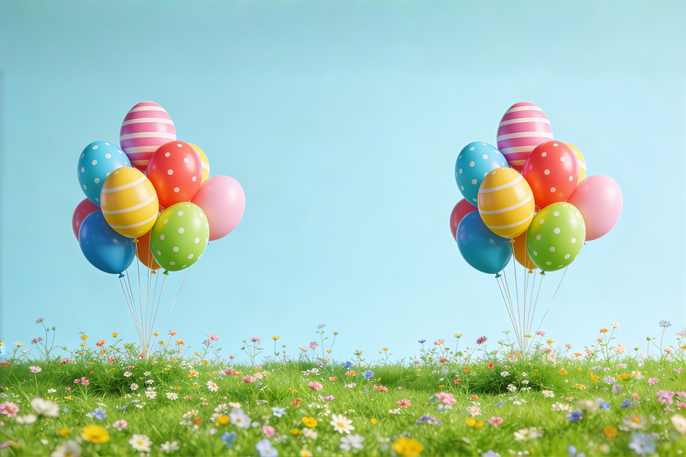 Fond de Pâques Prairie Ballons Printaniers Fleurs Sauvages CSH61-52