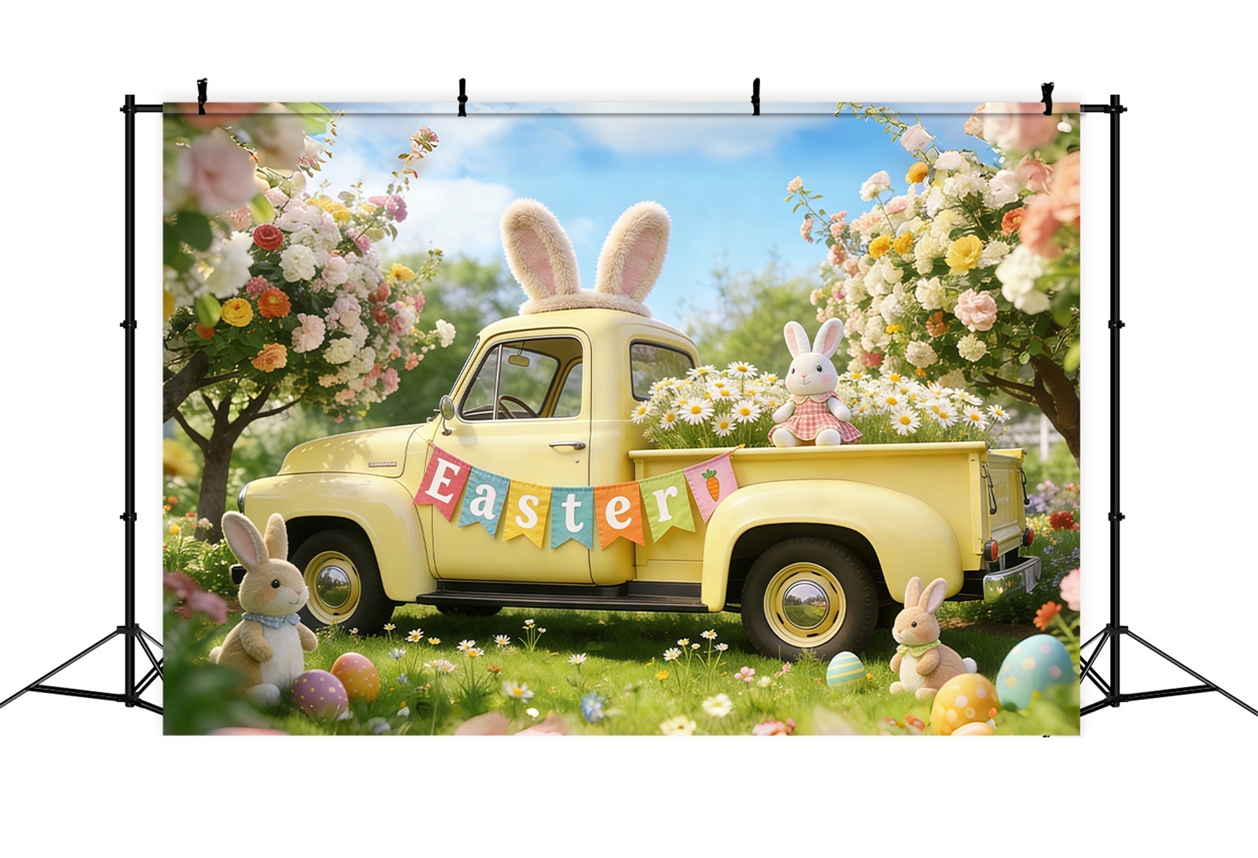 Toile de fond Pâques Camionnette Fleurs Printanières CSH61-54