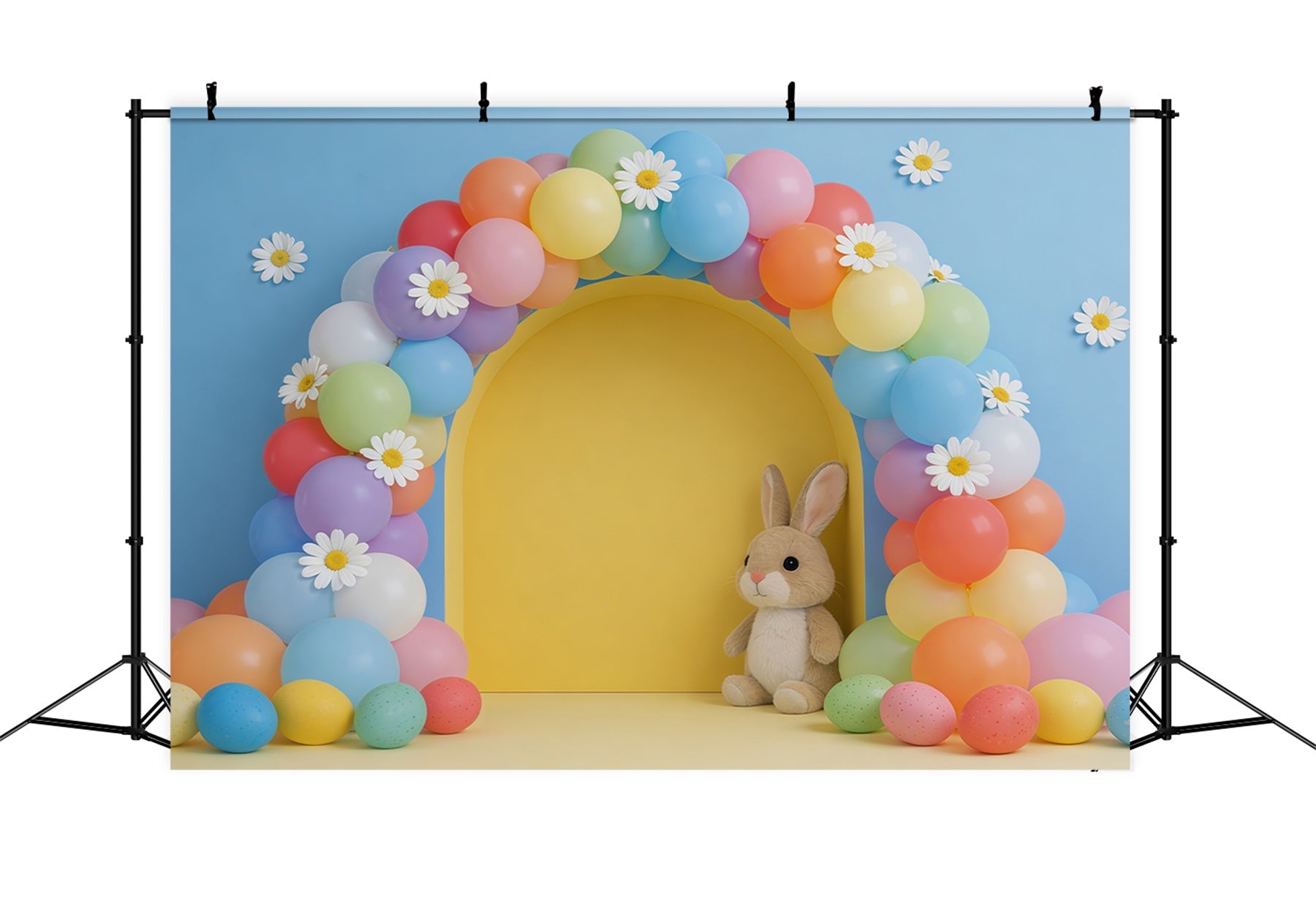 Fond Photo Pâques Guirlande Arche Marguerites Lapin CSH61-57
