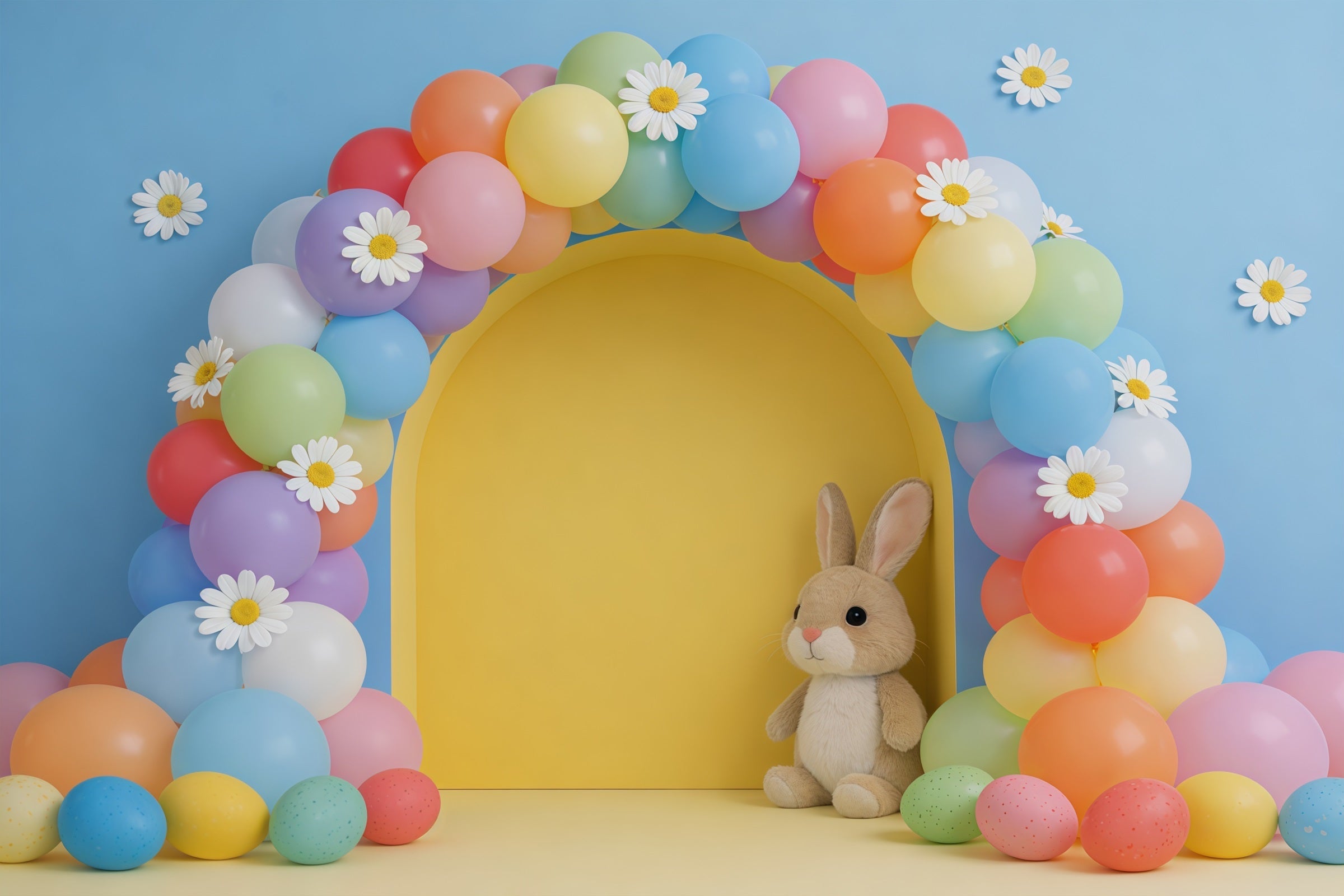 Fond Photo Pâques Guirlande Arche Marguerites Lapin CSH61-57