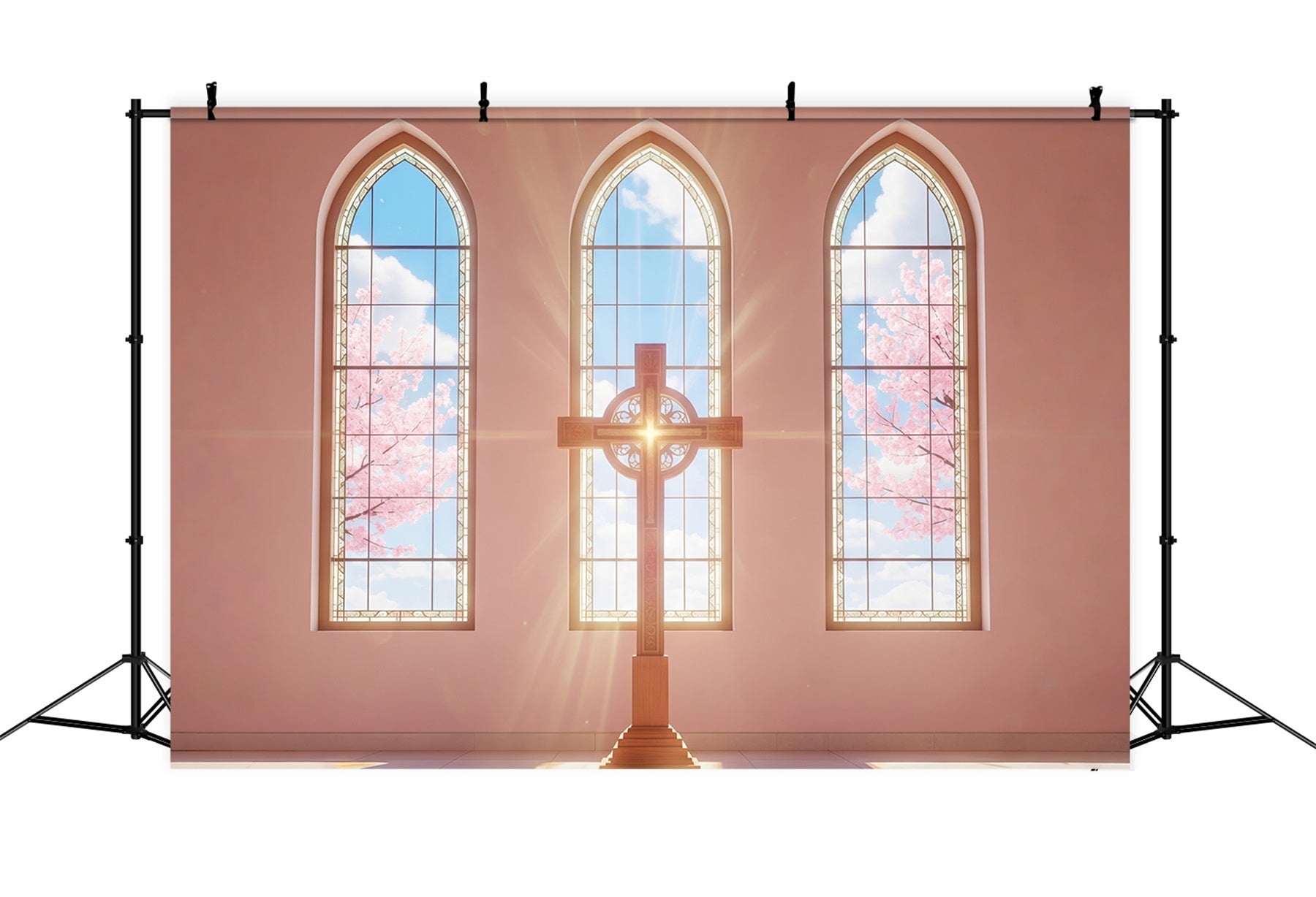 Toile de fond Pâques Fenêtres Église Baignées De Soleil Croix CSH61-6