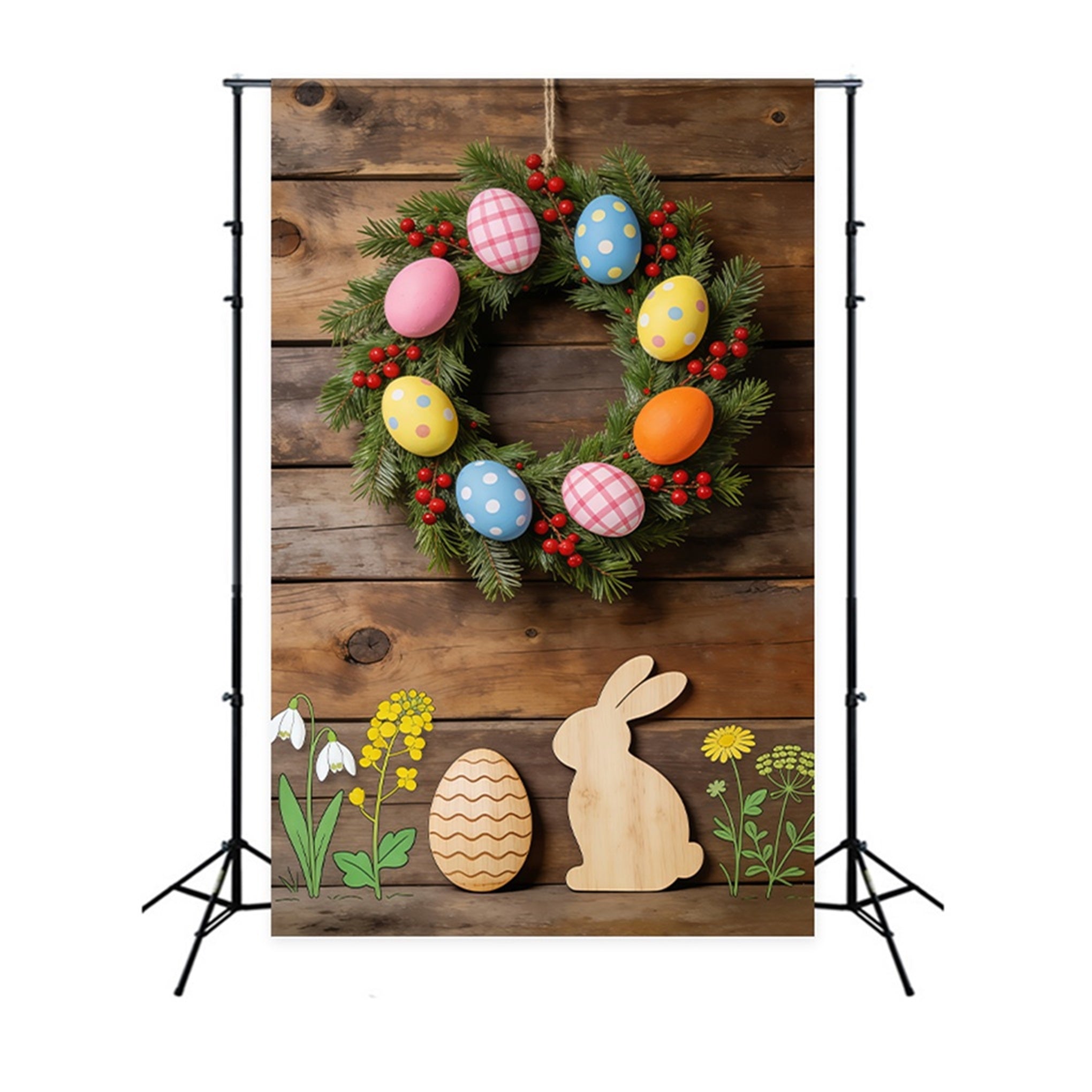 Toile de fond Pâques Découpes Bois Lapin Floral CSH61-62