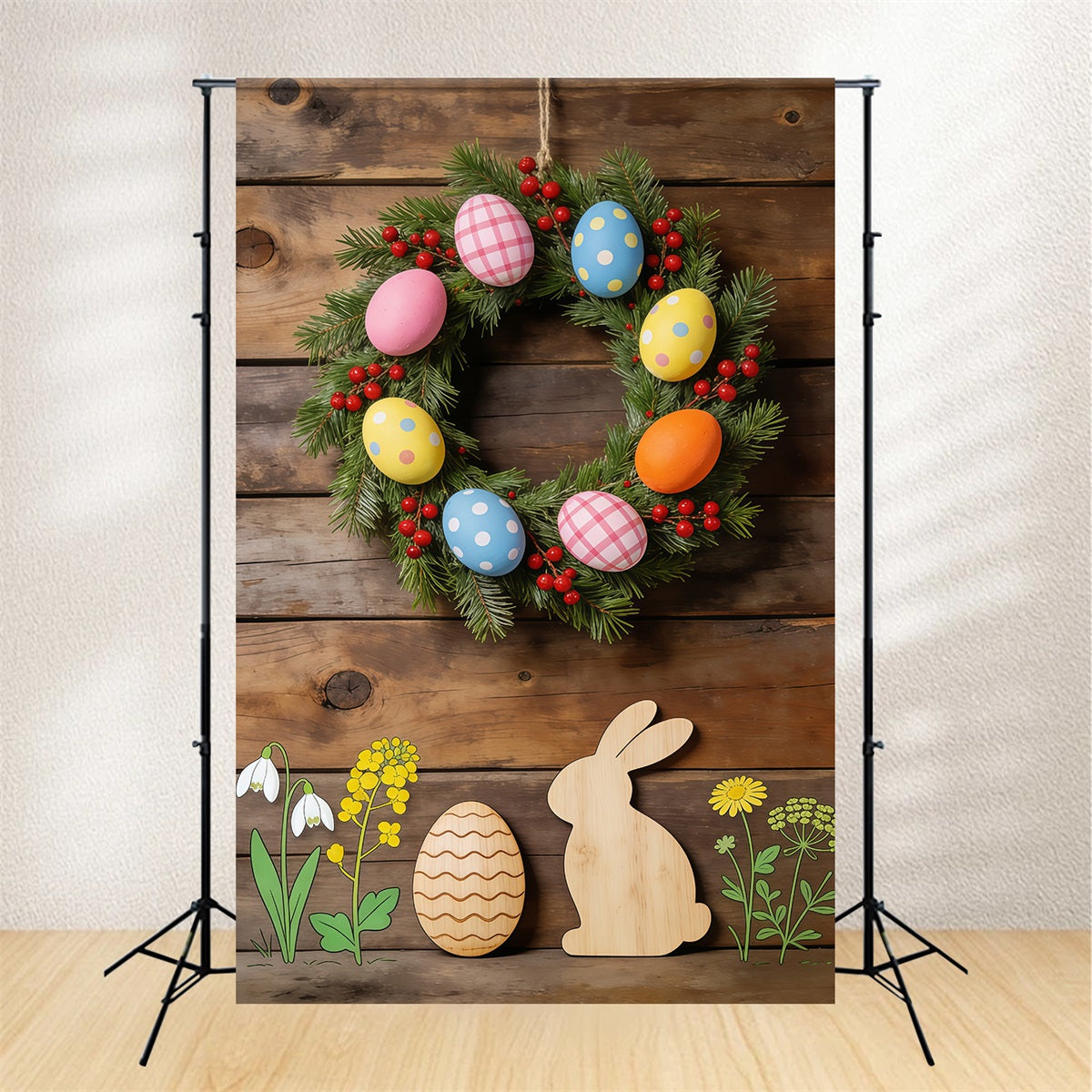 Toile de fond Pâques Découpes Bois Lapin Floral CSH61-62