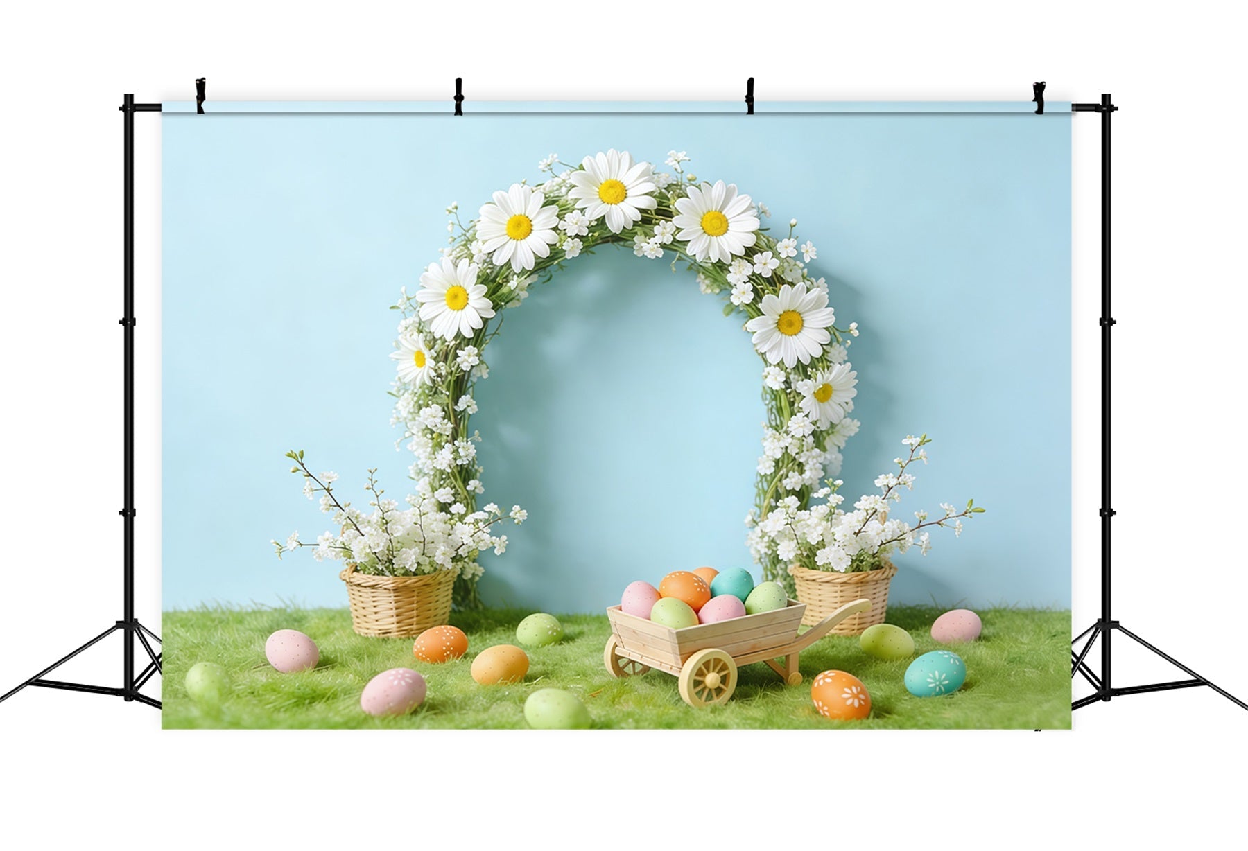 Fond Photo Pâques Chariot Œufs Couronne Rustique Printanière CSH61-65