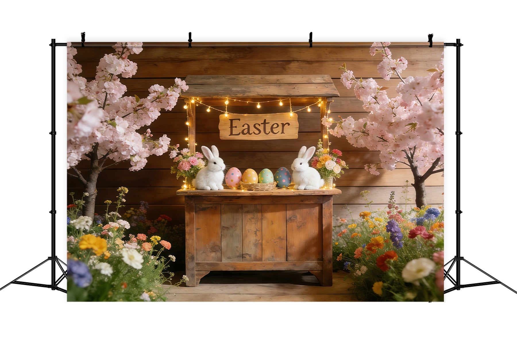 Fond Photo Pâques Stand Marché Lapin Fleurs CSH61-69