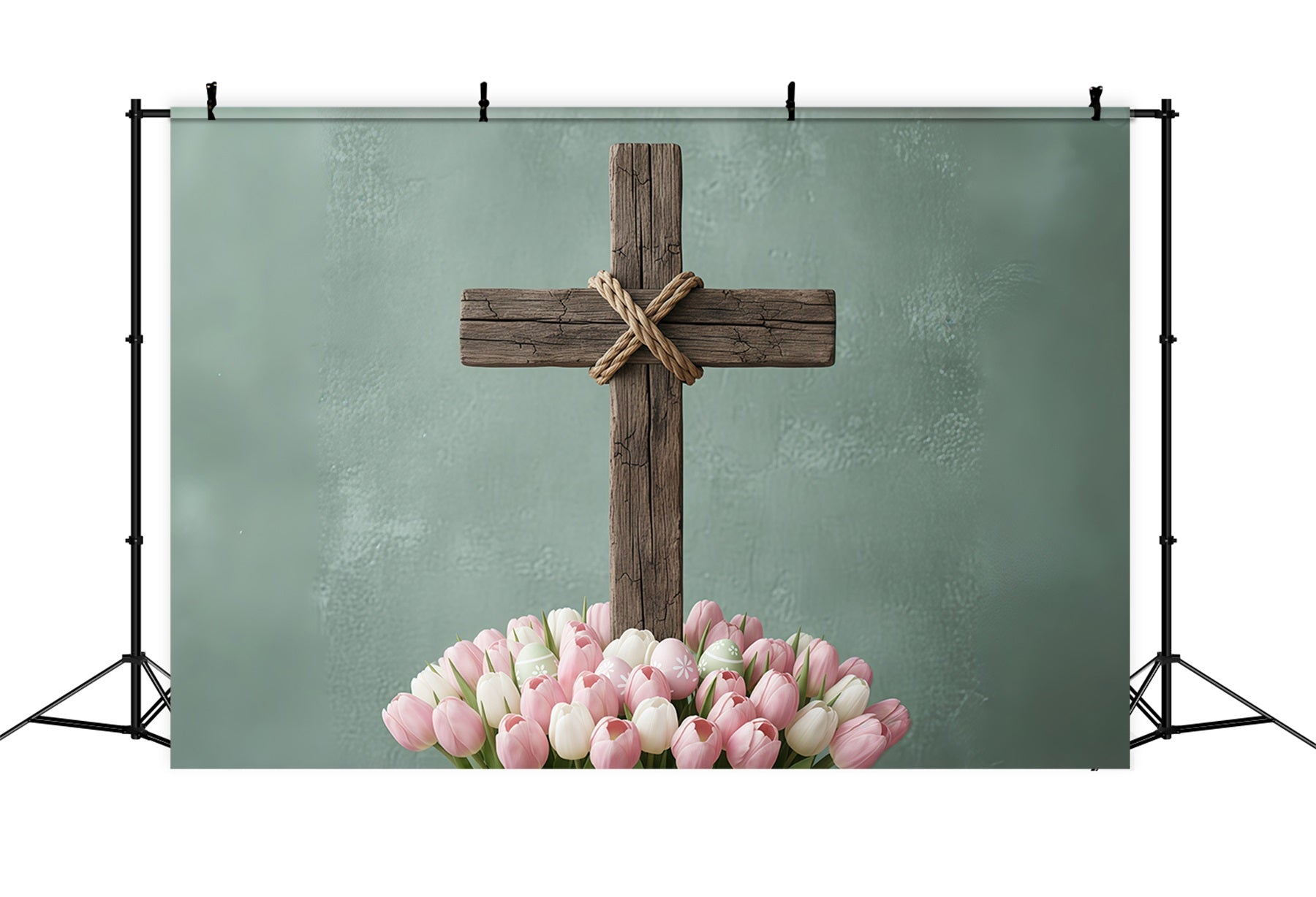 Toile de fond de Pâques Croix Bois Rustique Floraison Tulipees CSH61-7