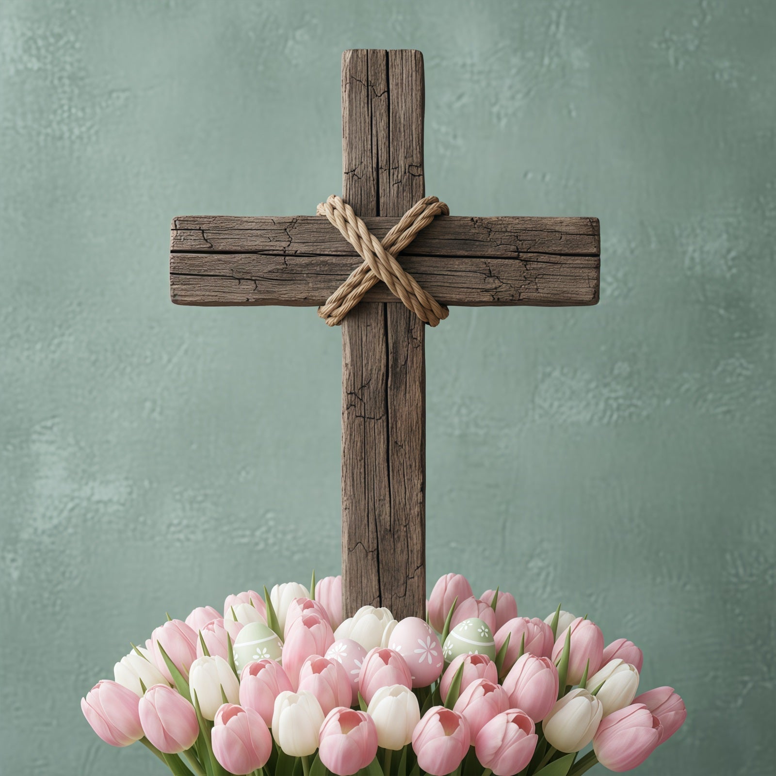 Toile de fond de Pâques Croix Bois Rustique Floraison Tulipees CSH61-7