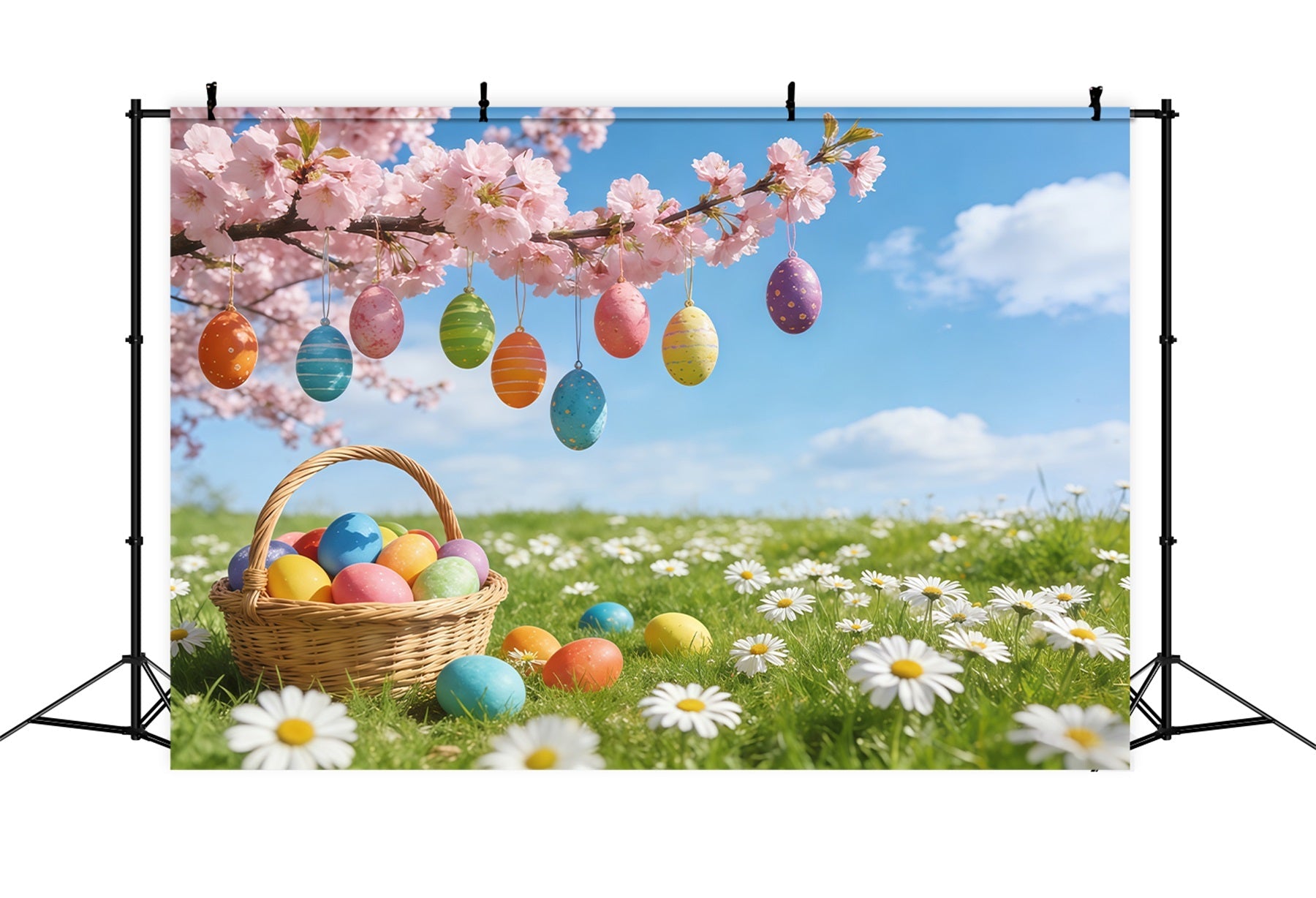 Toile de fond Pâques Œufs Suspendus Prairie Fleurs CSH61-70