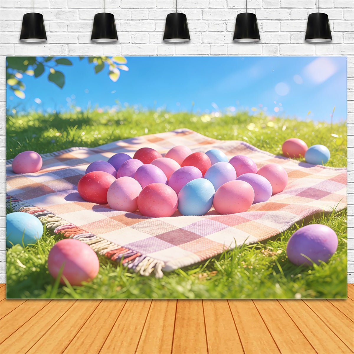 Fond Photo Pâques Champ Prairie Œufs Pastel CSH61-9