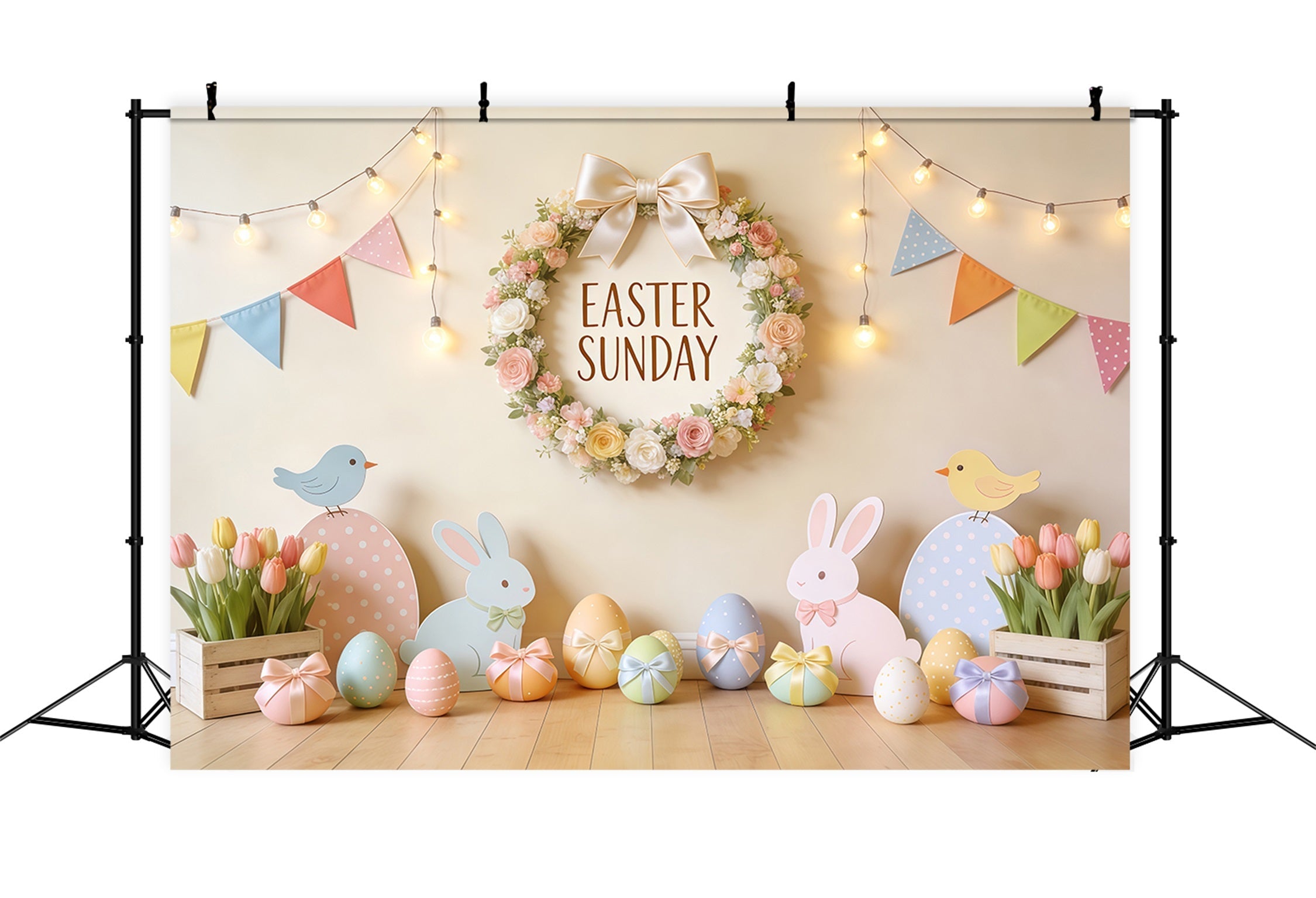 Toile de fond Pâques Couronne Florale Lapin Tulipee CSH62-100