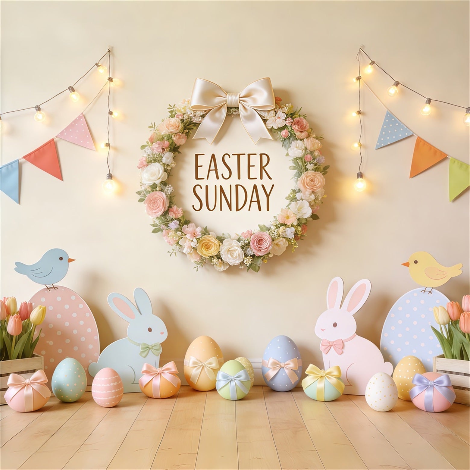 Toile de fond Pâques Couronne Florale Lapin Tulipee CSH62-100