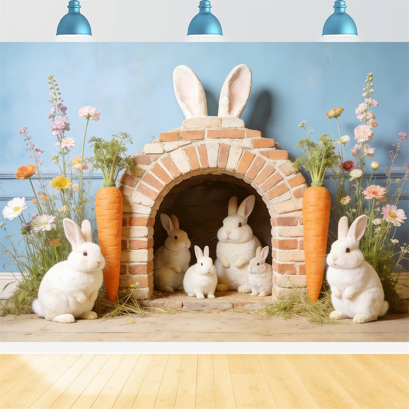 Toile de fond Pâques Maison Famille Lapin Carotte CSH62-108