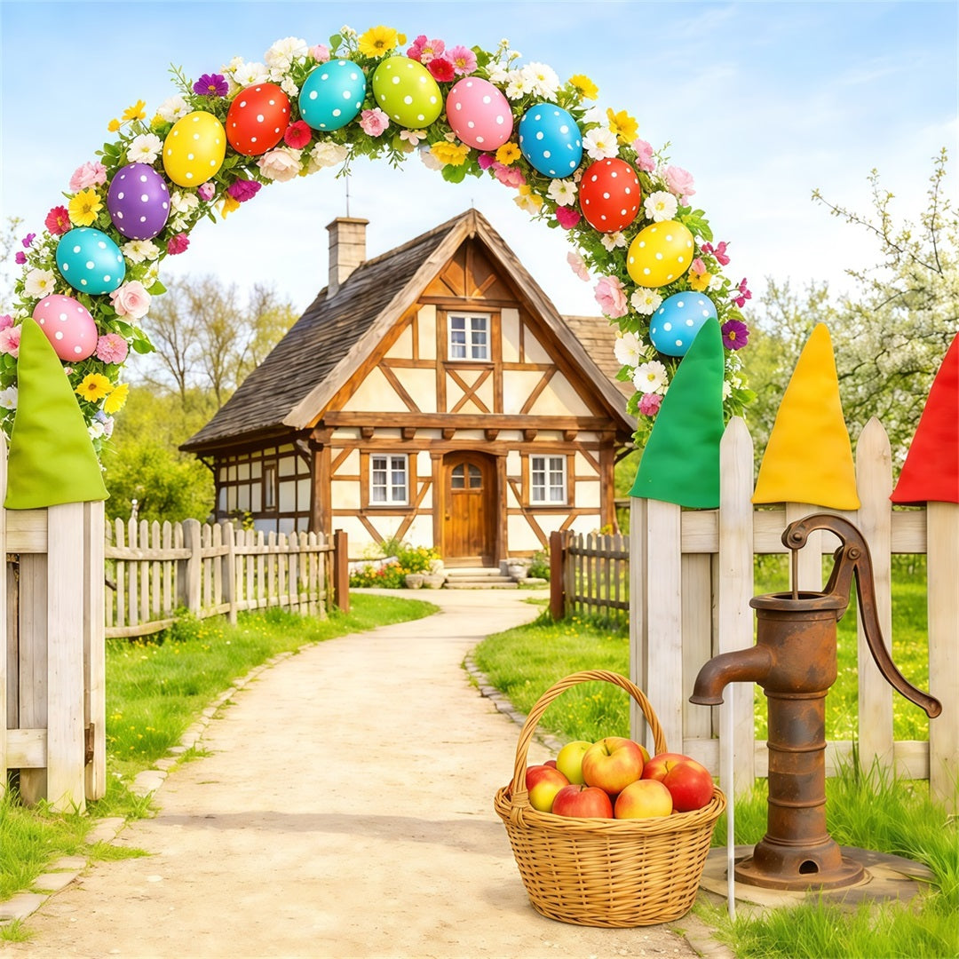 Toile de fond Photo Pâques Arche Œufs Gnome Cottage CSH62-110