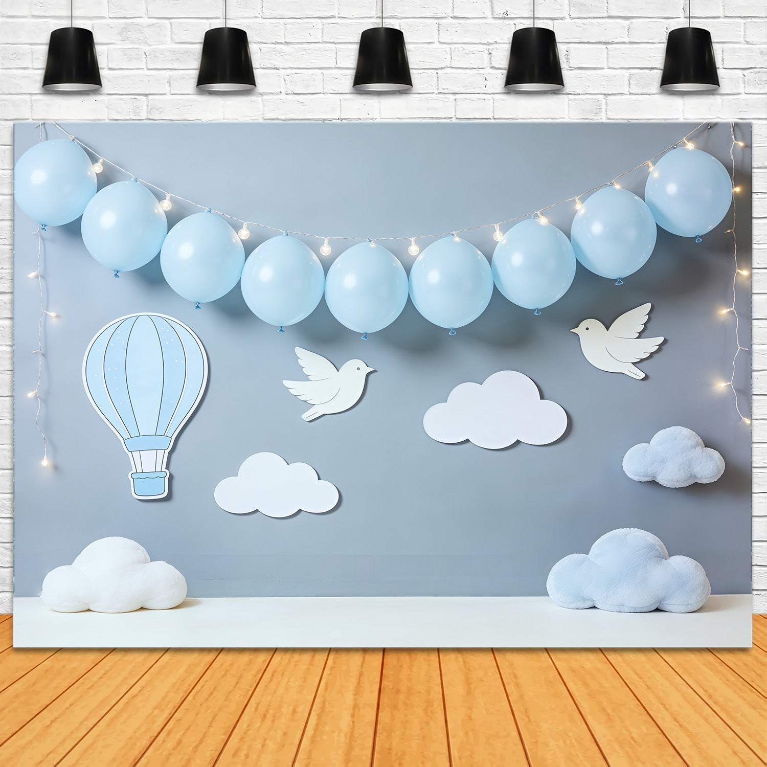 Toile de fond Nuages Ballons Bleus Oiseau Nuages CSH62-111