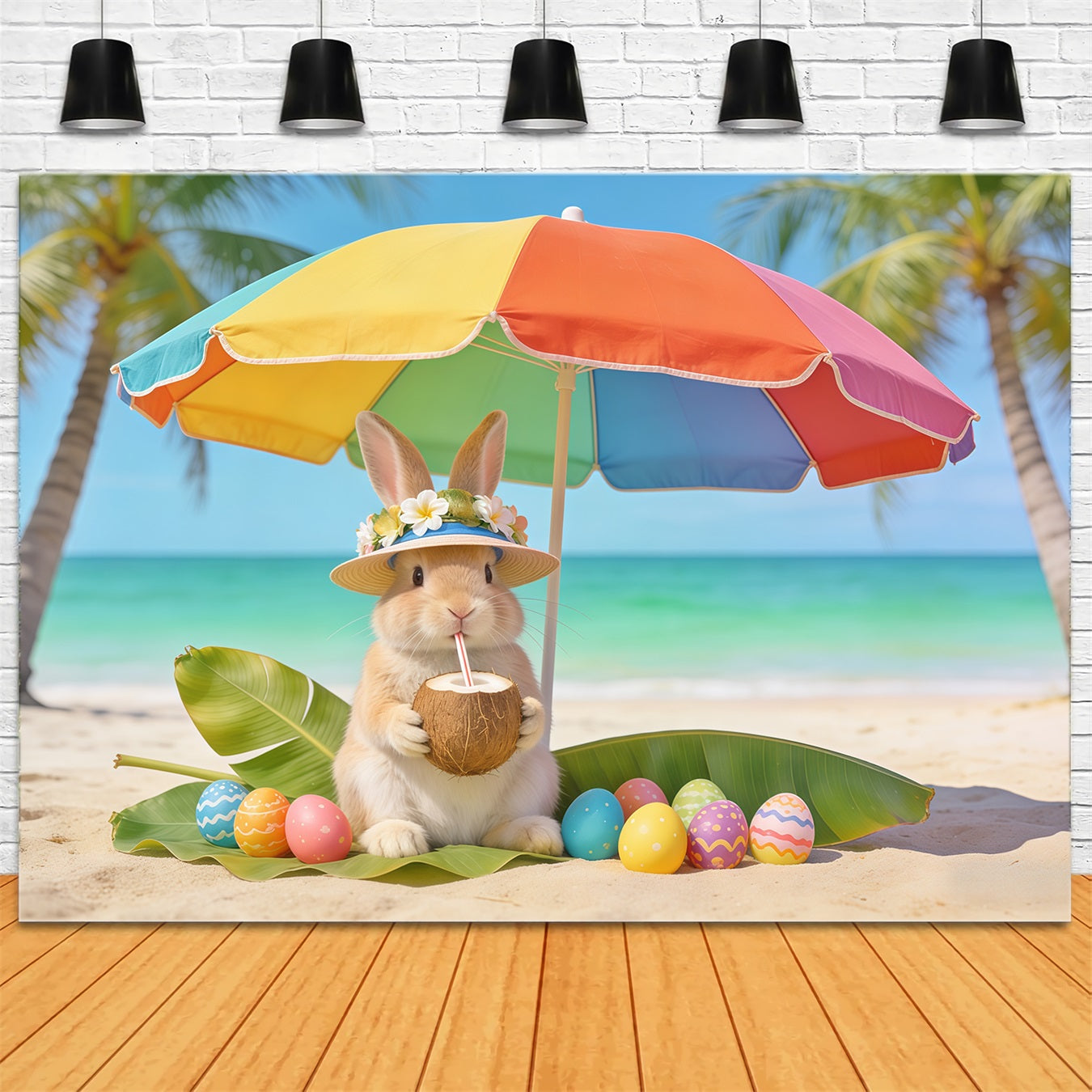Fond Photo Pâques Lapin Plage Noix De Coco Œufs CSH62-61
