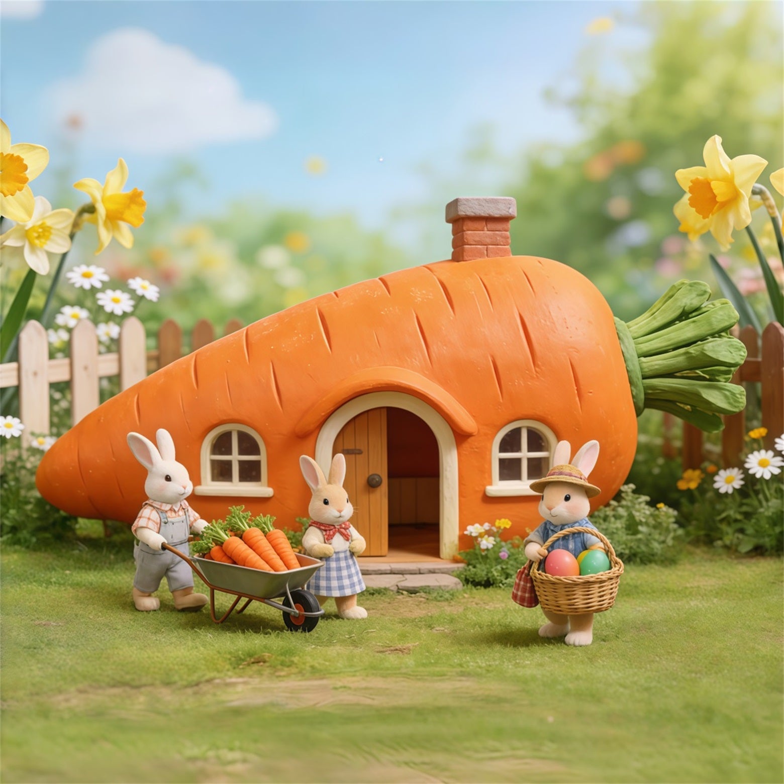 Toile de fond Photo Pâques Maison Carotte Famille Lapin CSH62-62