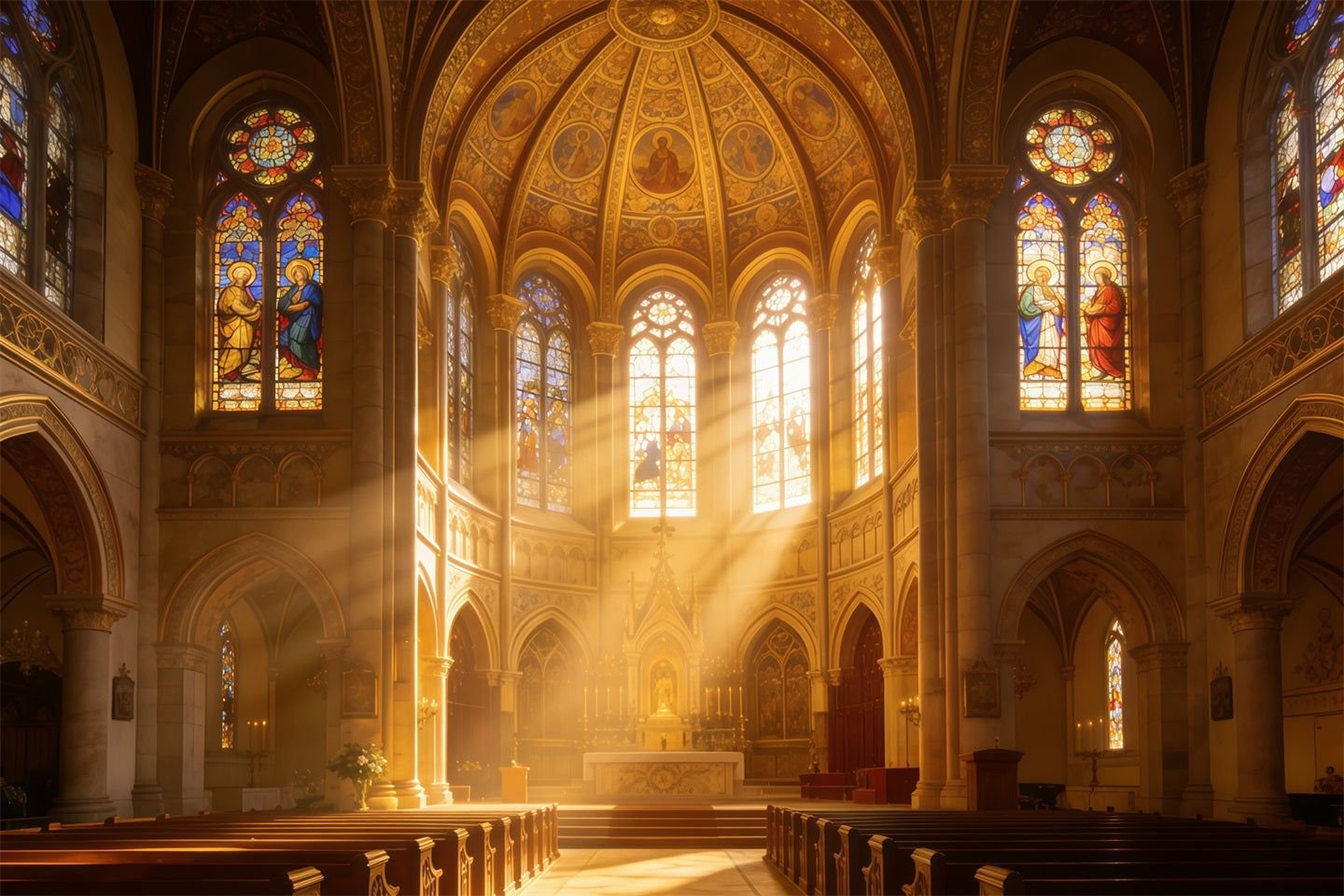 Toile de fond Pâques Église Vitrail Rayons Lumineux CSH62-64