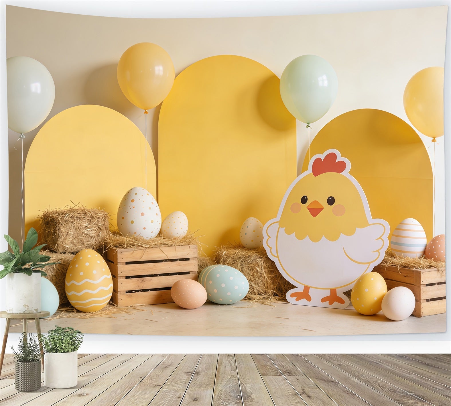 Fond Studio Pâques Œufs Foin Décor Ballons CSH62-75