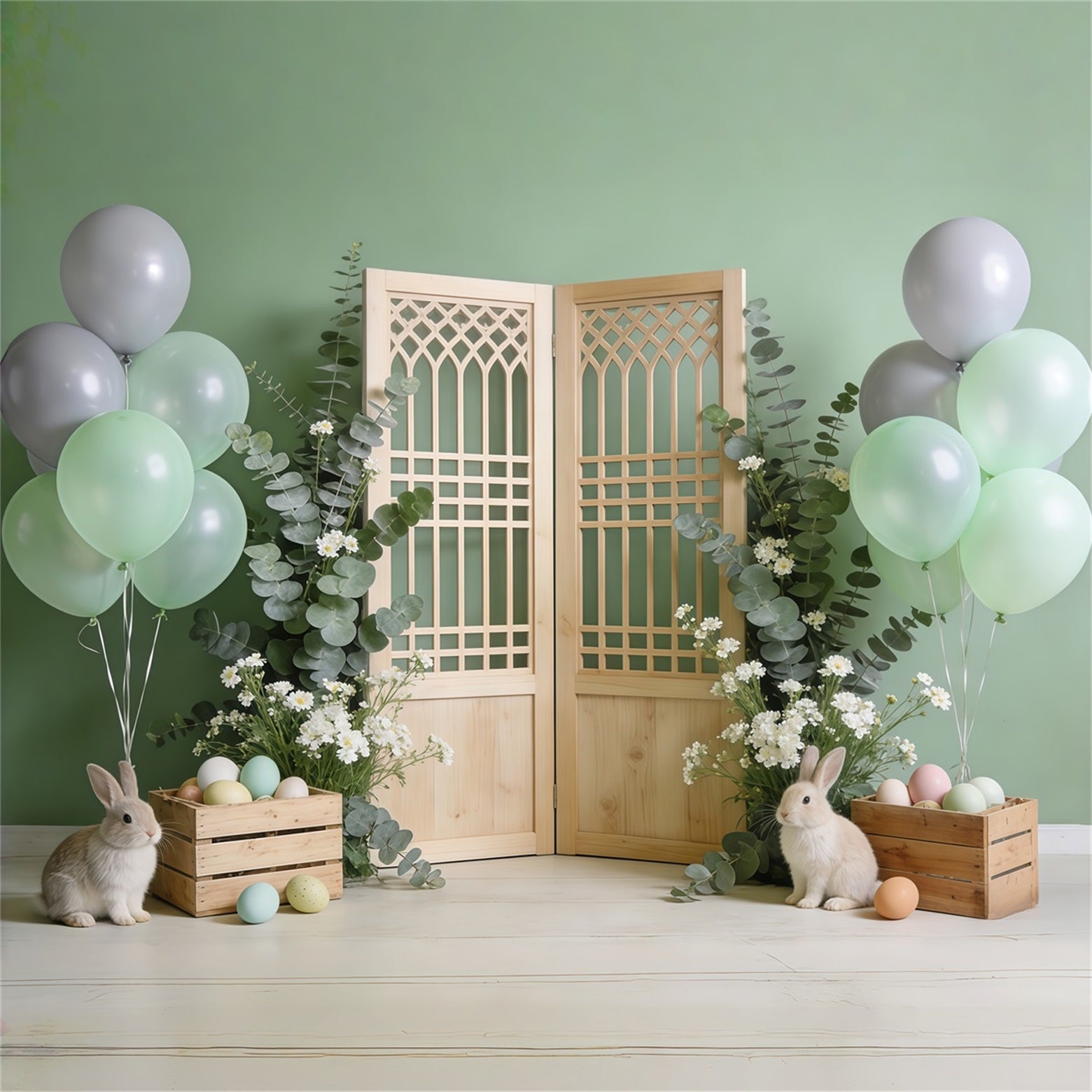 Toile de fond Photo Pâques Porte Bois Caisses Lapin CSH62-86
