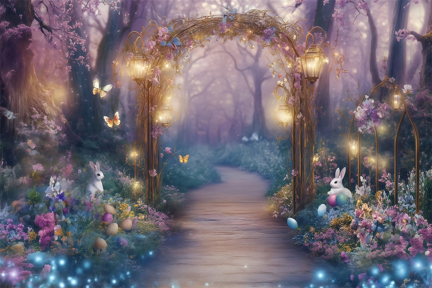 Fond Studio Pâques Sentier Enchanté Lapin Œufs CSH62-95