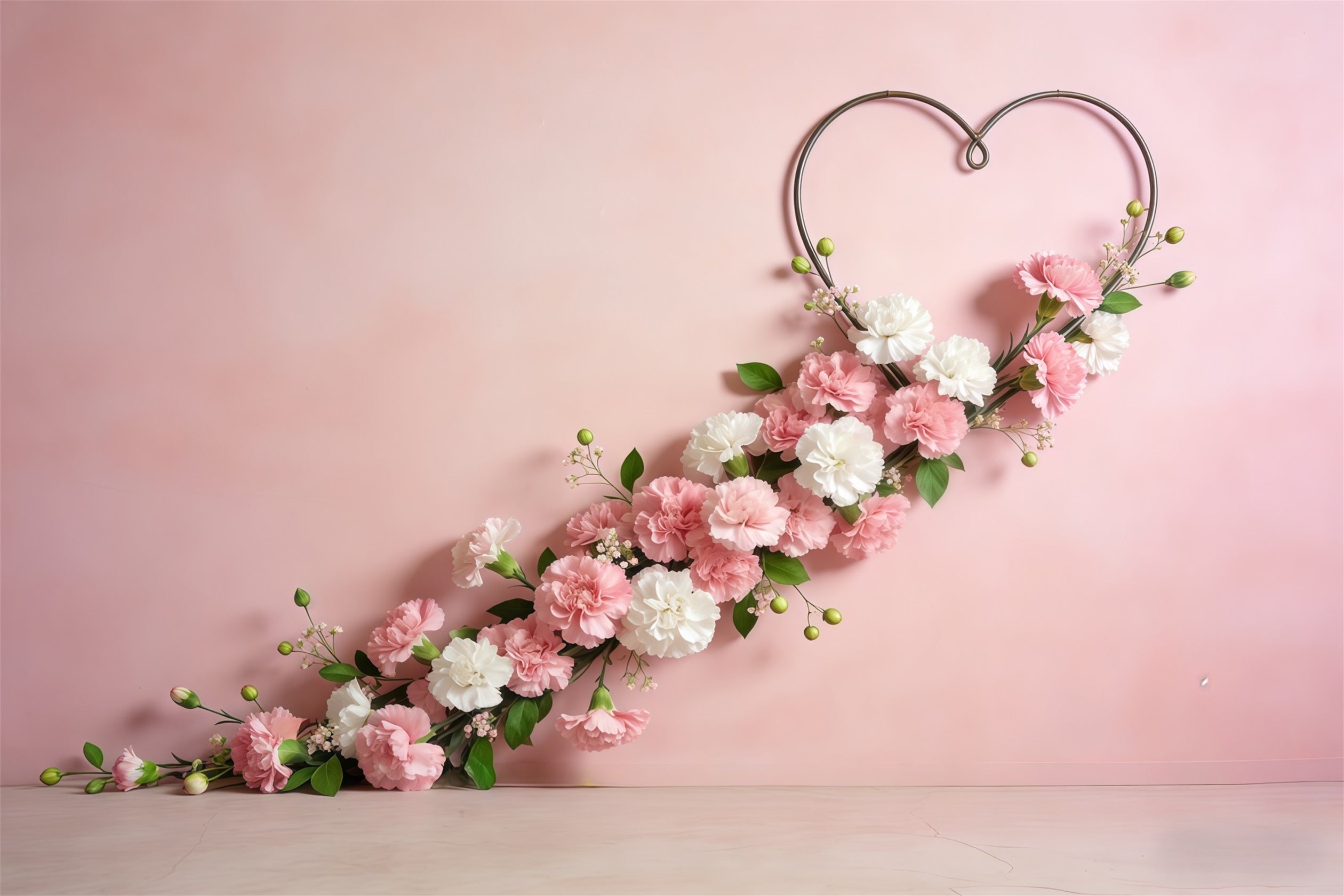 Fond Fête des Mères Couronne Florale Cœur Rose Guirlande d’Œillets CSH63-58