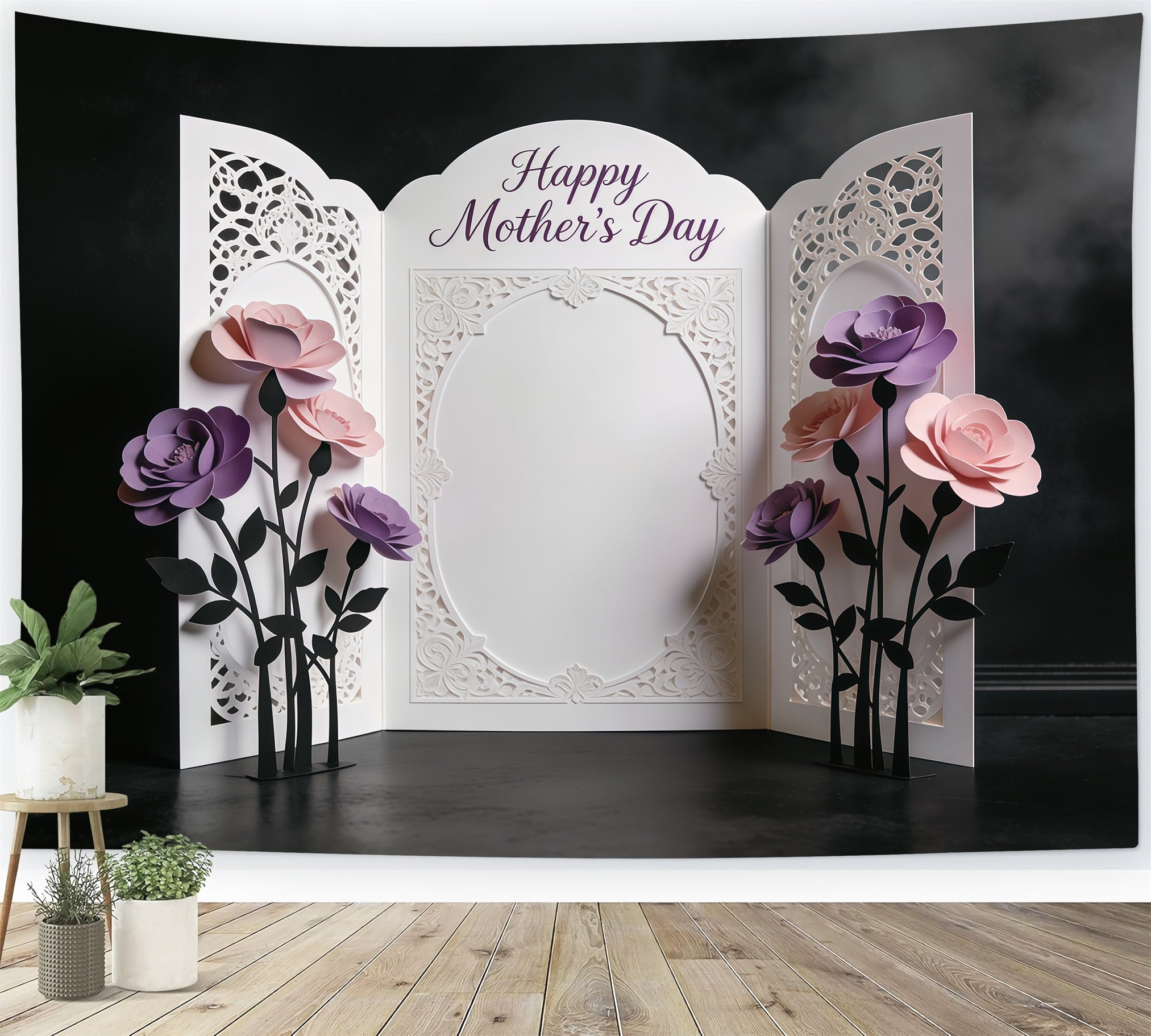 Fond Photo Fête des Mères Lettrage Panneau Fleurs Papier Lavande CSH63-67
