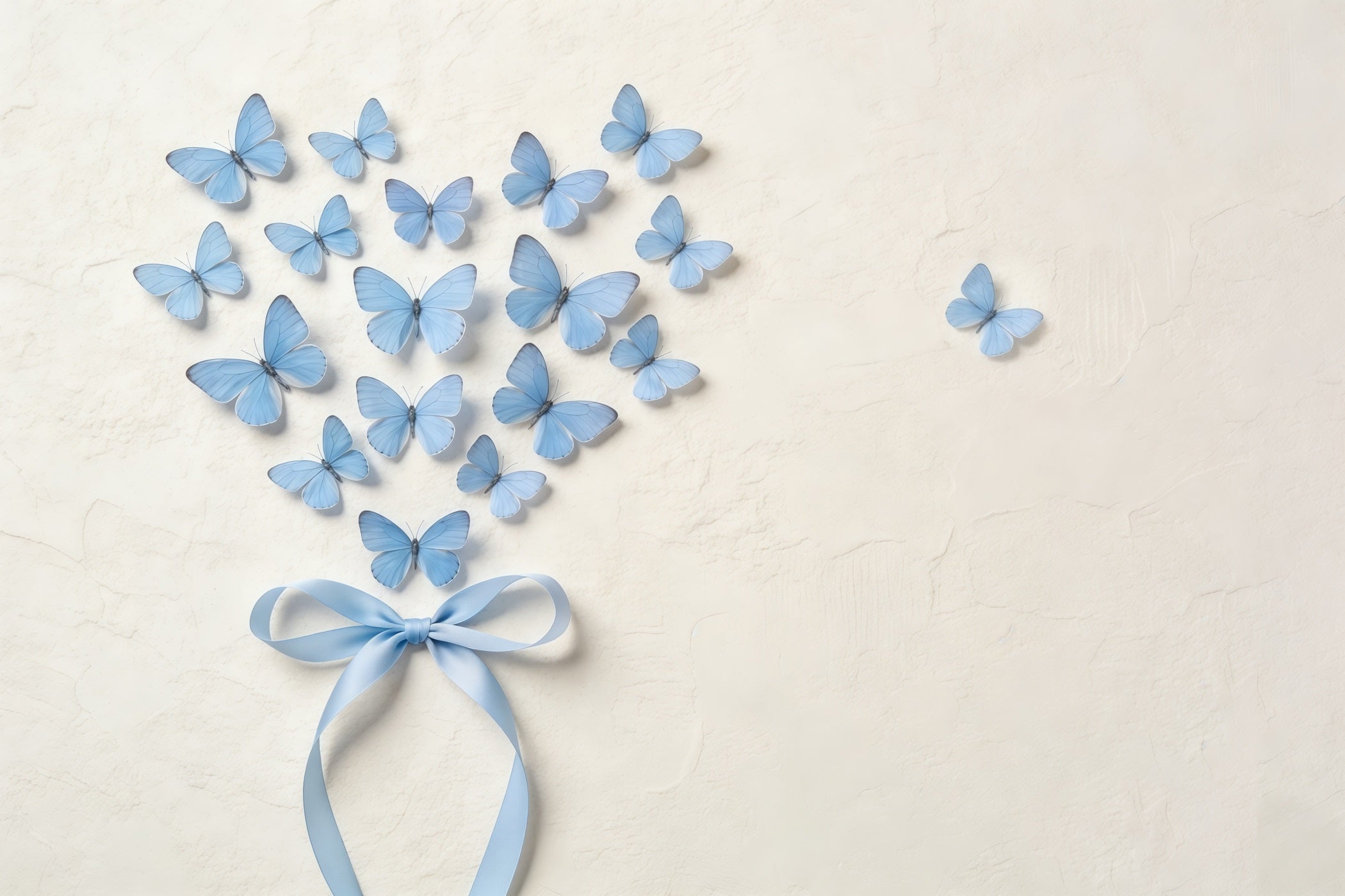 Fond Fête des Mères Nœud Ruban Mur Texturé Cœur Papillons Bleus CSH63-73