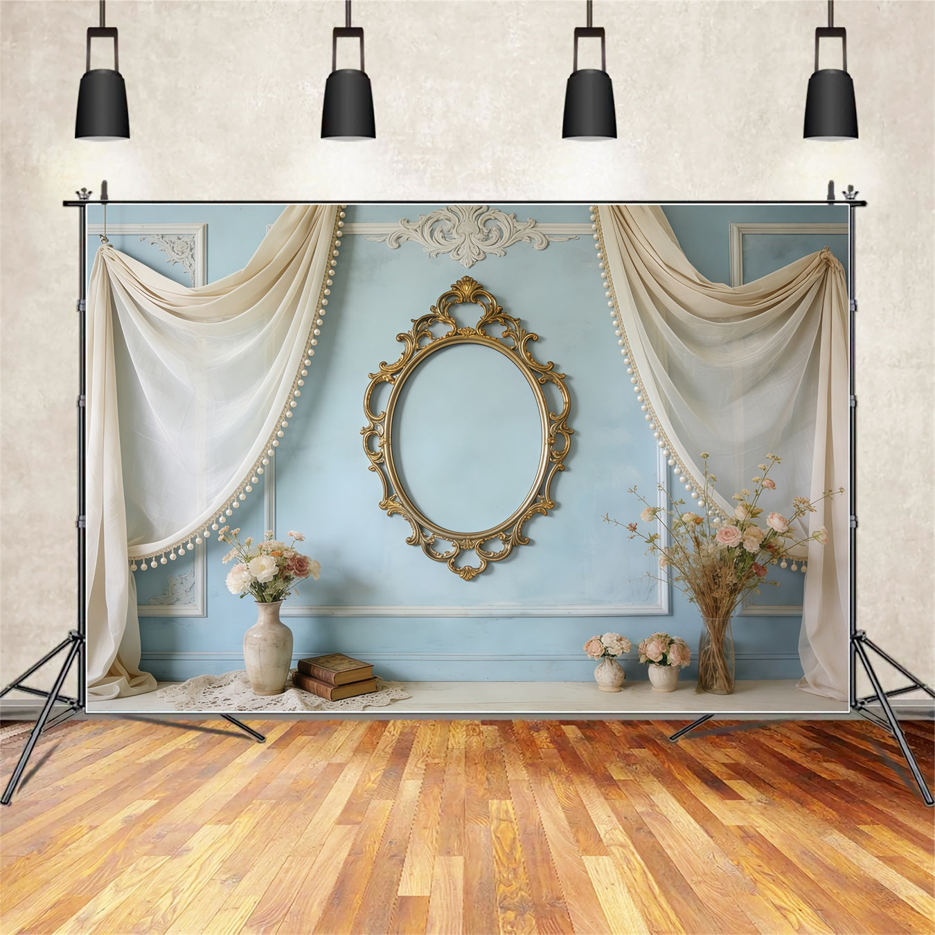 Fond Photo Fête des Mères Miroir Bleu Vintage Drapés Floraux CSH63-80