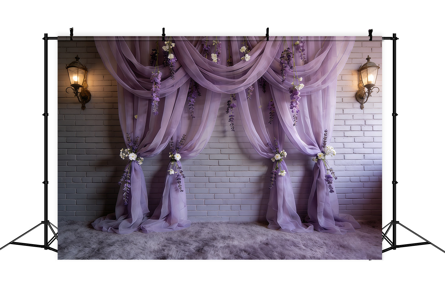 Fond Joyeuse Fête des Mères Fleurs Lavande Rideaux Violets Élégants CSH63-84