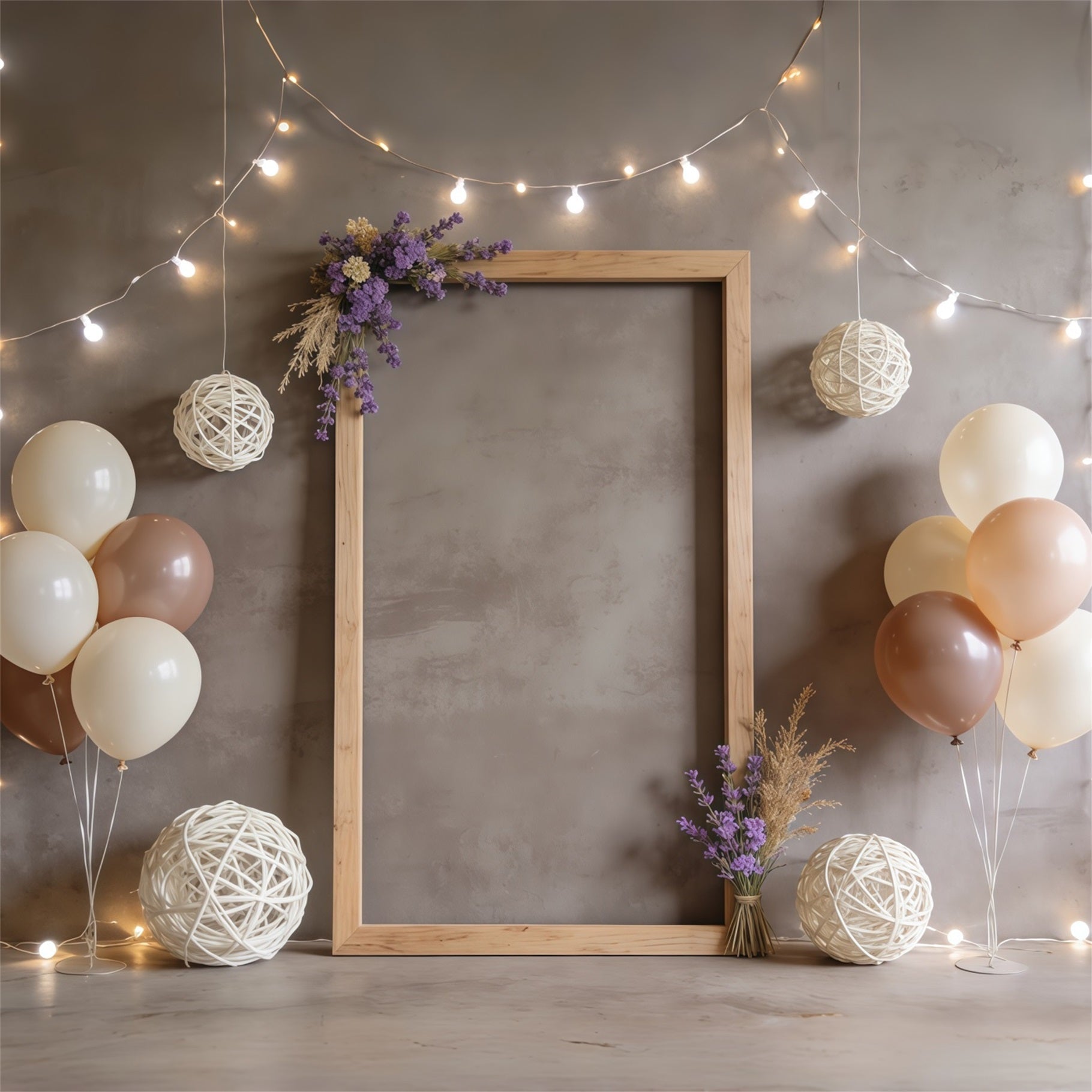 Fond Joyeuse Fête des Mères Bouquet Lavande Cadre Rustique Guirlandes Lumineuses CSH63-85