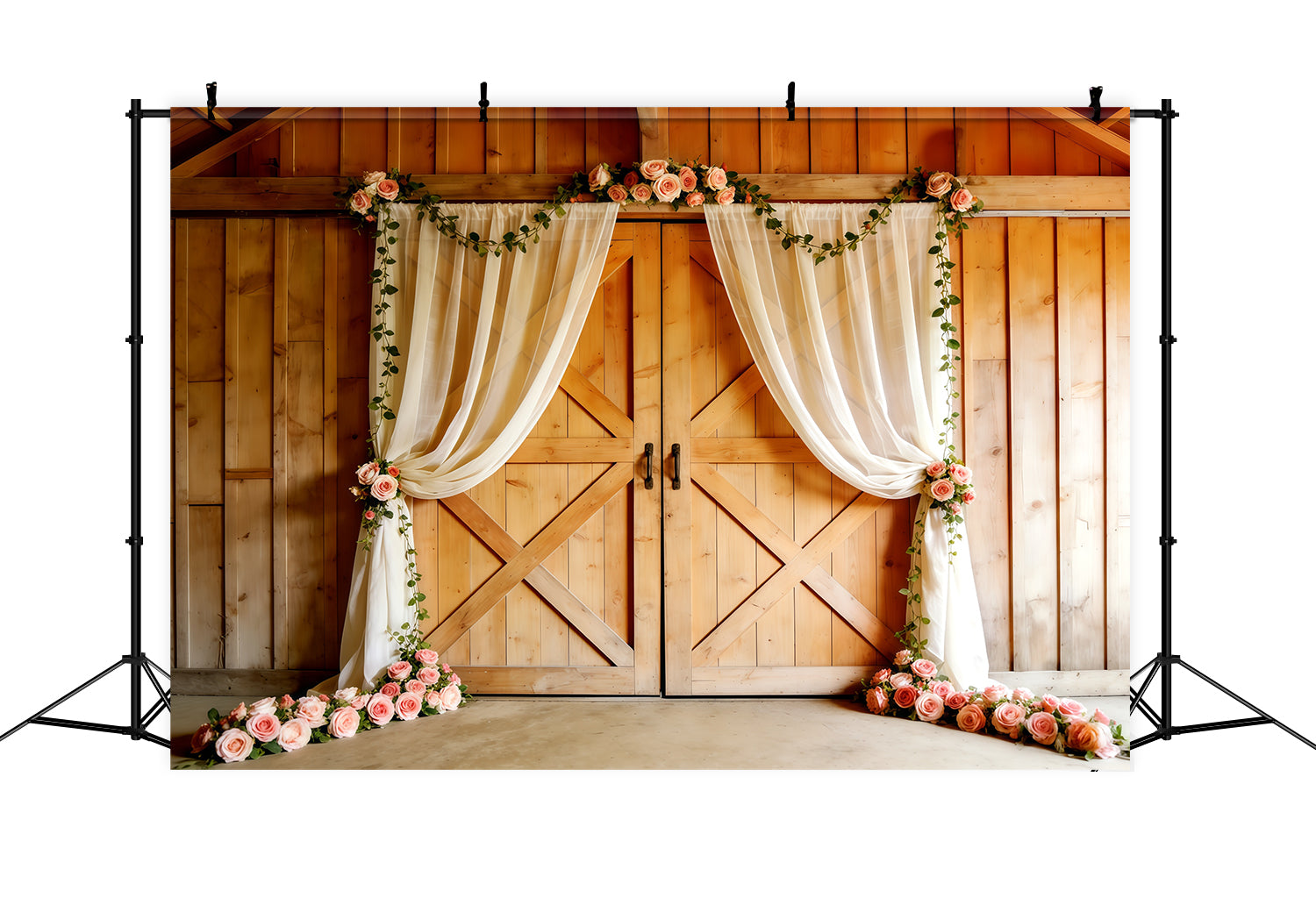 Fond Église Fête des Mères Porte de Grange Rustique et Roses Drapées CSH63-97