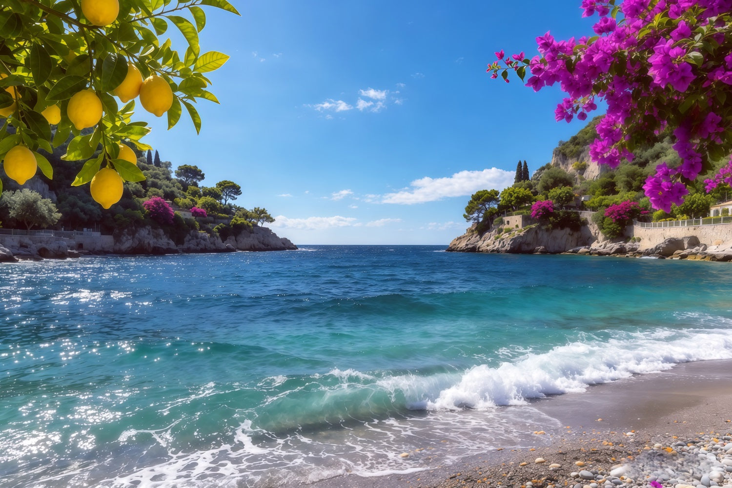 Fond Côte Amalfitaine Fleurs de Citron Crique Bleue Côtière Été CSH64-80