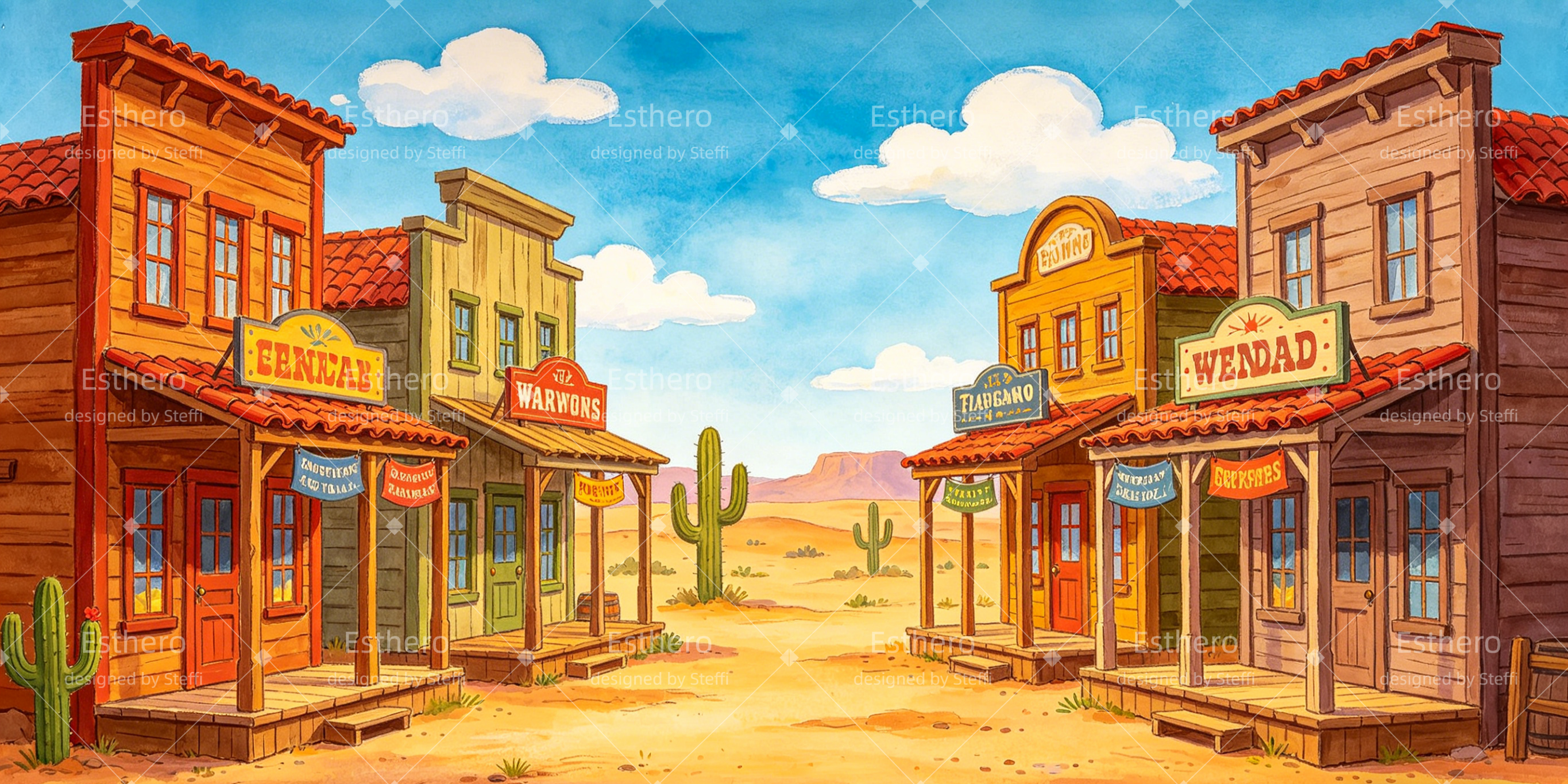Toile de fond Wonder Junction ville ensoleillée désert Ouest décor VBS CSH64-T2