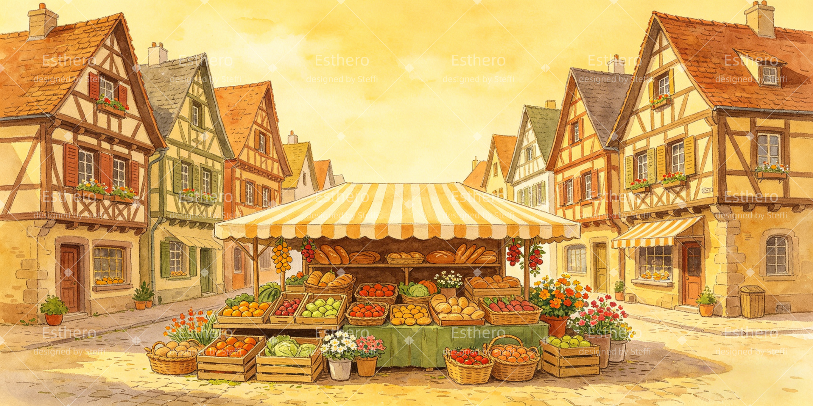 Toile de fond Farmers Market place de village rustique ensoleillée décor VBS Scuba CSH64-T5