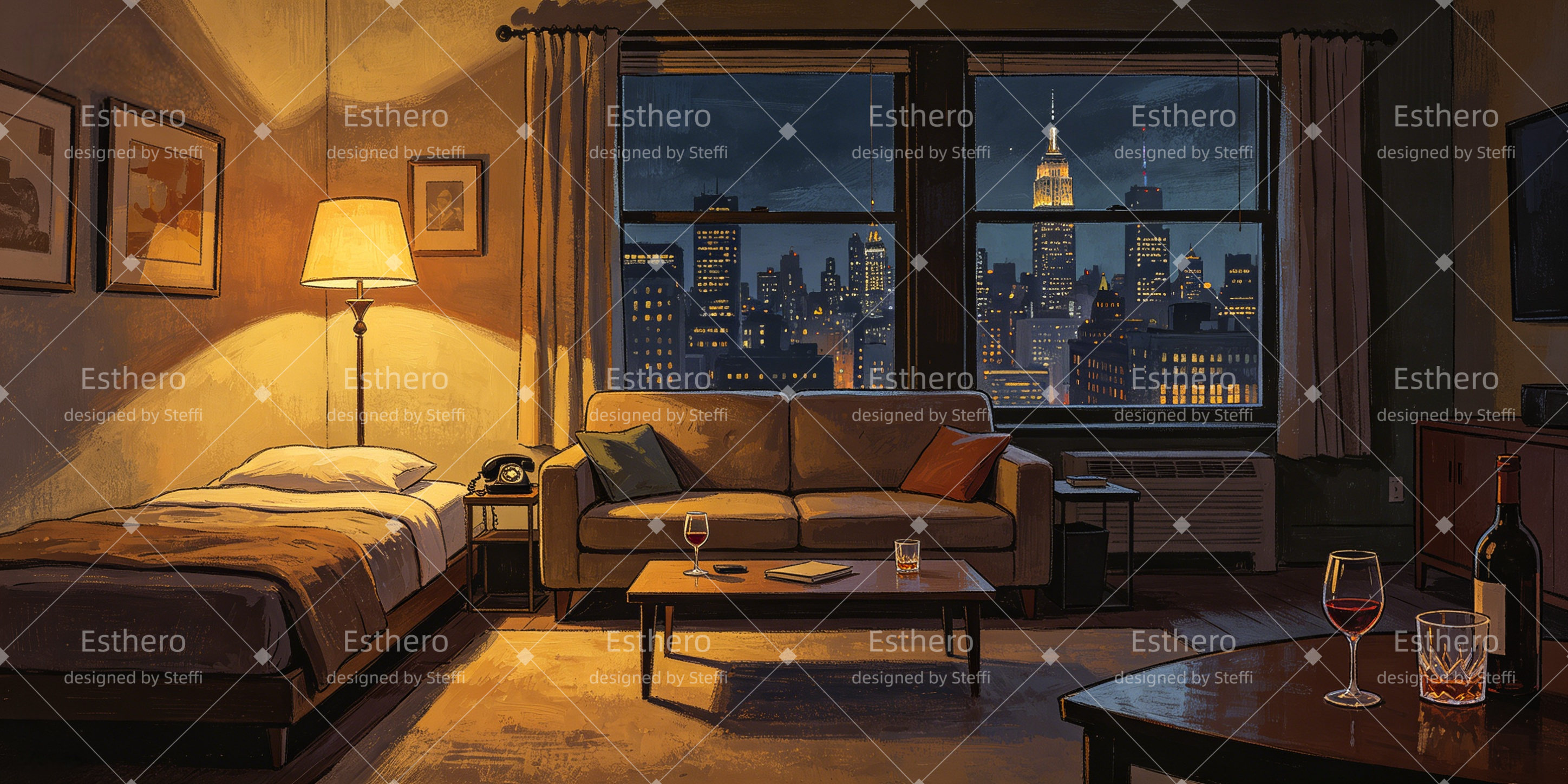 Toile de Fond Théâtre Appartement Urbain de Nuit Décor de Scène CSH66-T11