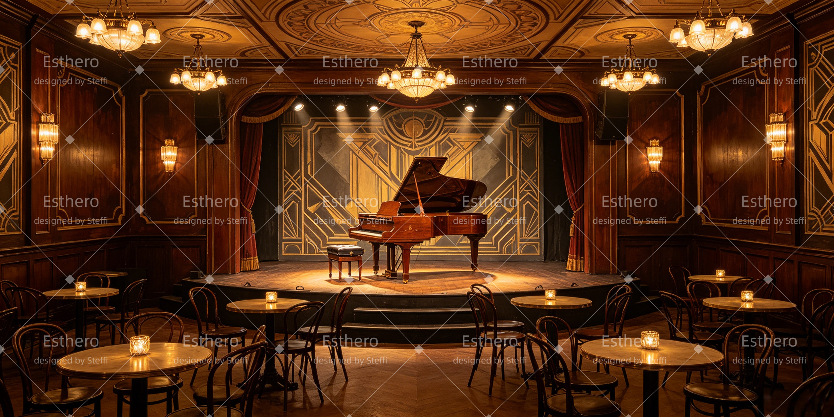 Toile de Fond Théâtre Piano Art Déco Décor de Comédie Musicale CSH66-T22