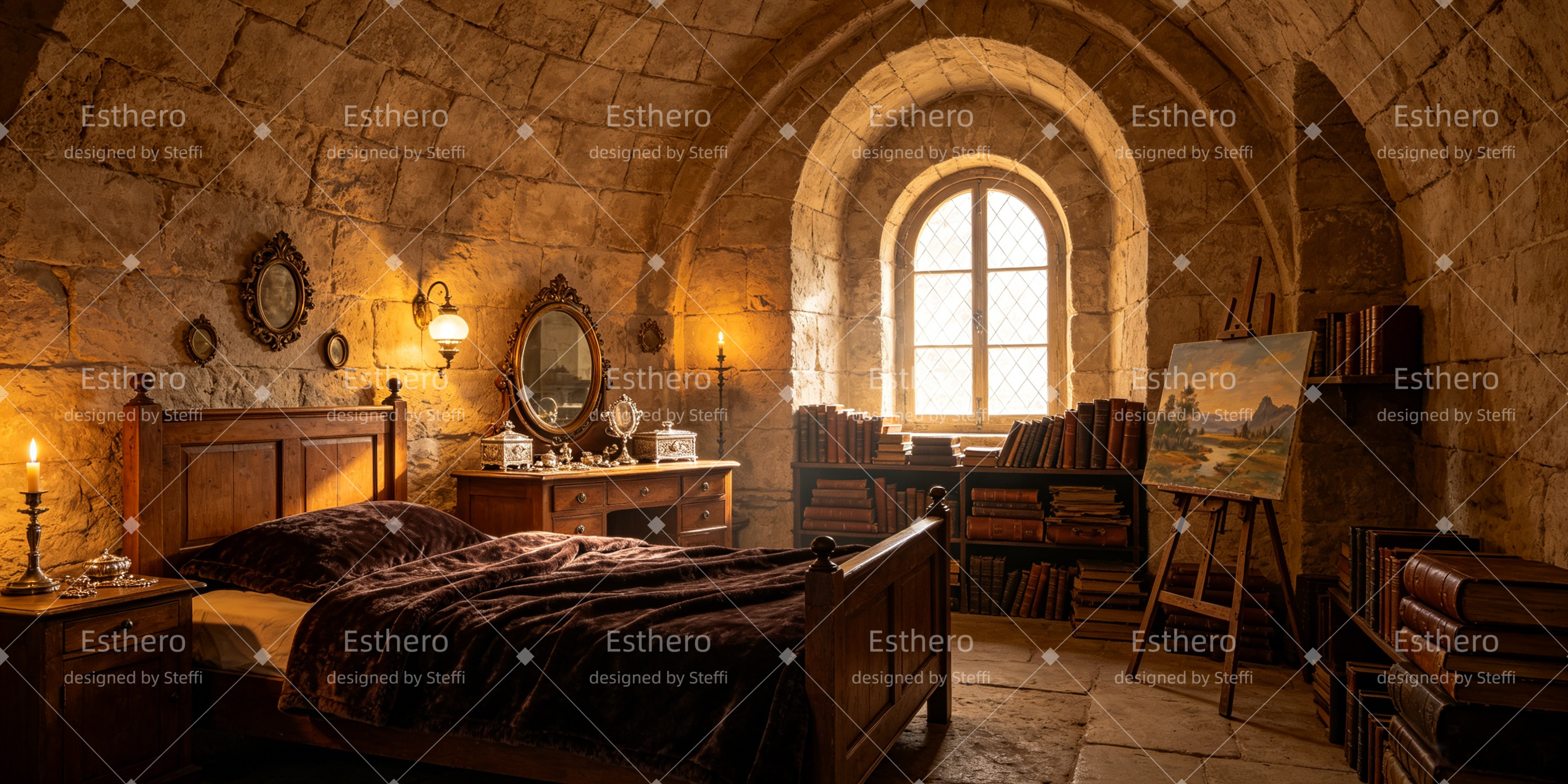 Décor de Scène Chambre Médiévale en Pierre pour Spectacle CSH66-T43