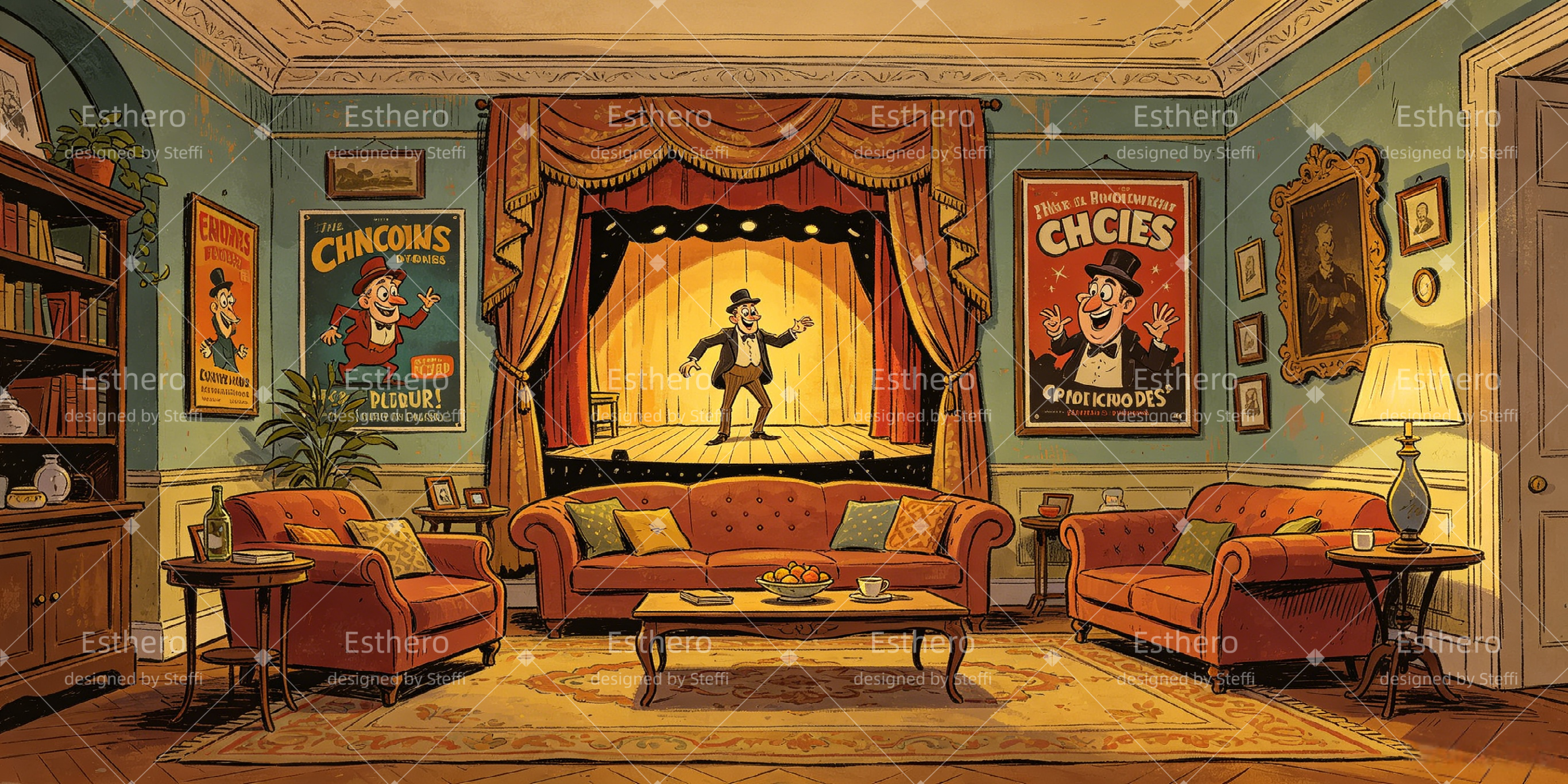 Toile de Fond Théâtre Intérieur avec Mini-Scène Décor de Spectacle CSH66-T4