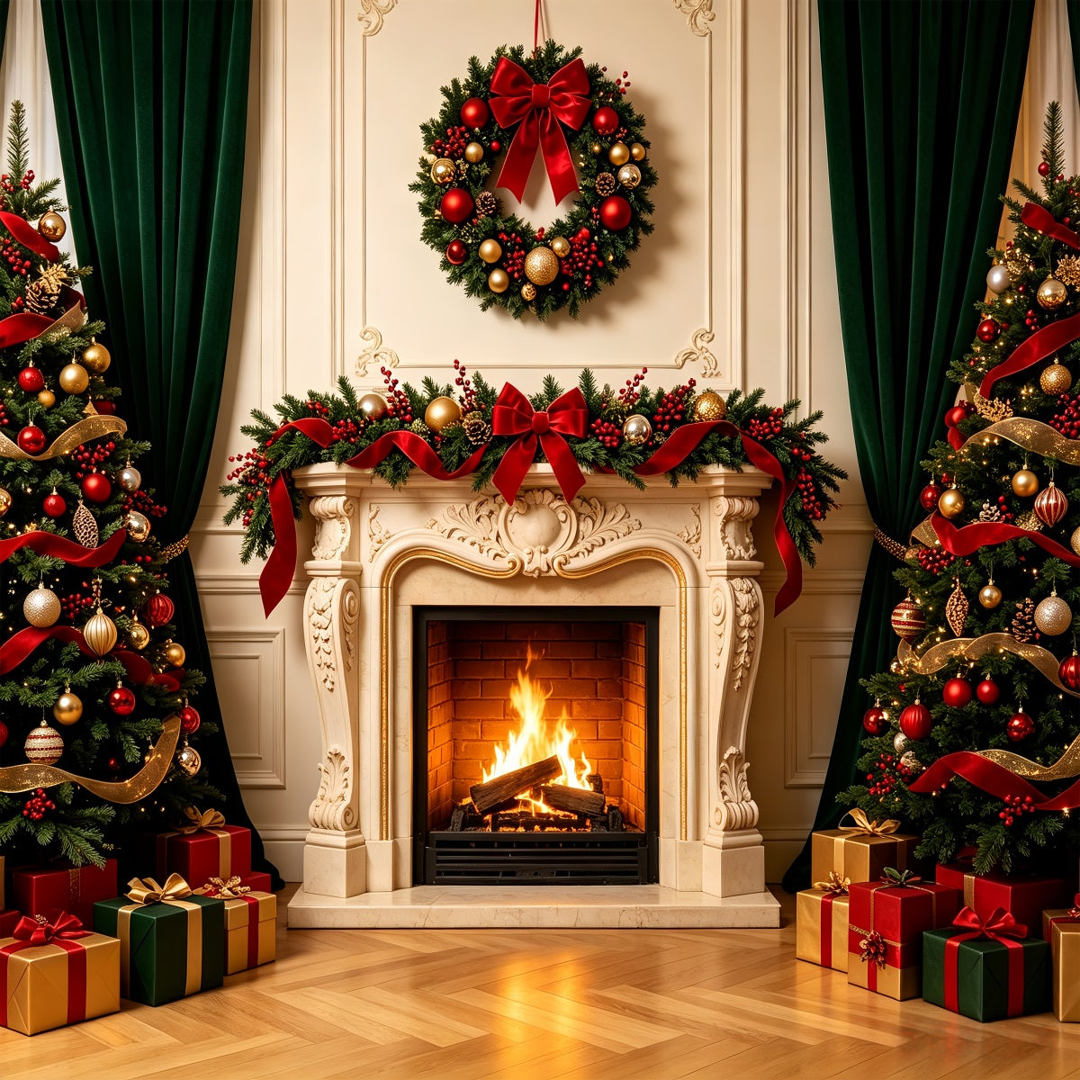 Fond De Cheminée De Noël Cheminée Murale Élégante Décors Photographiques De Noël CSH68-67