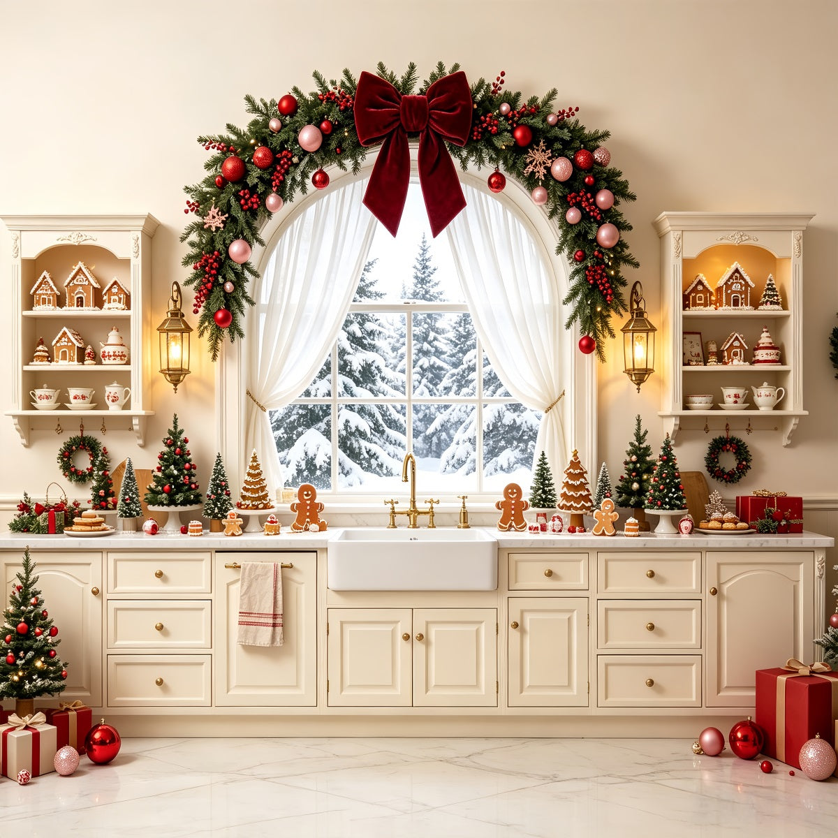 Décor De Cuisine De Noël Guirlande De Cheminée Enneigée Décors De Studio De Noël CSH68-76