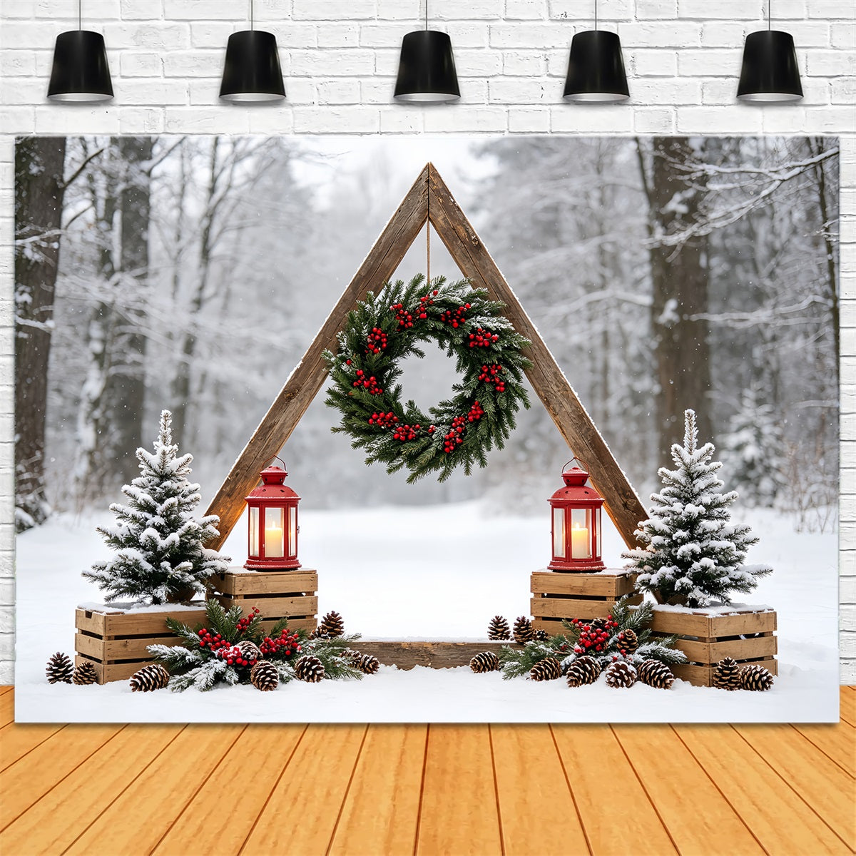 Forêt De Noël En Toile De Fond Couronne D'Arche Rustique En Forêt Décors De Noël Pour Studio CSH68-78