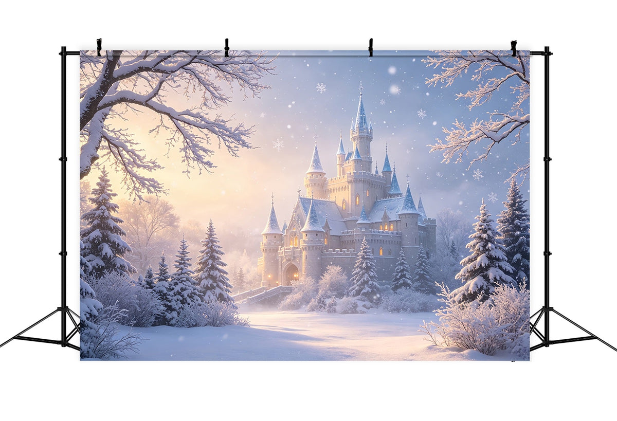 Décor De Noël Féérique Château Enneigé Forêt D'Hiver Décors De Studio De Noël CSH69-13