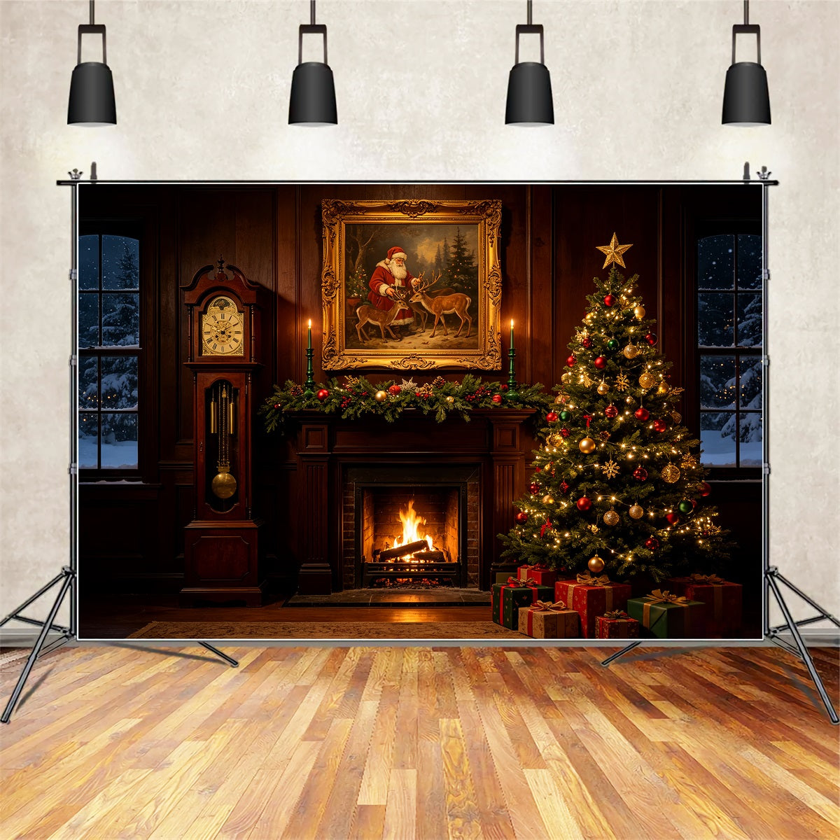 Cheminée De Noël En Toile De Fond Salle De La Cheminée Avec Le Portrait Du Père Noël Grand Décor De Noël CSH69-38