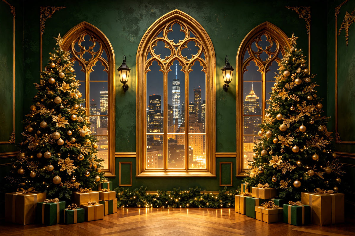 Décor De Noël Moderne Vue De La Ville Gothique Dorée Décor De Noël Pour Studio CSH69-51
