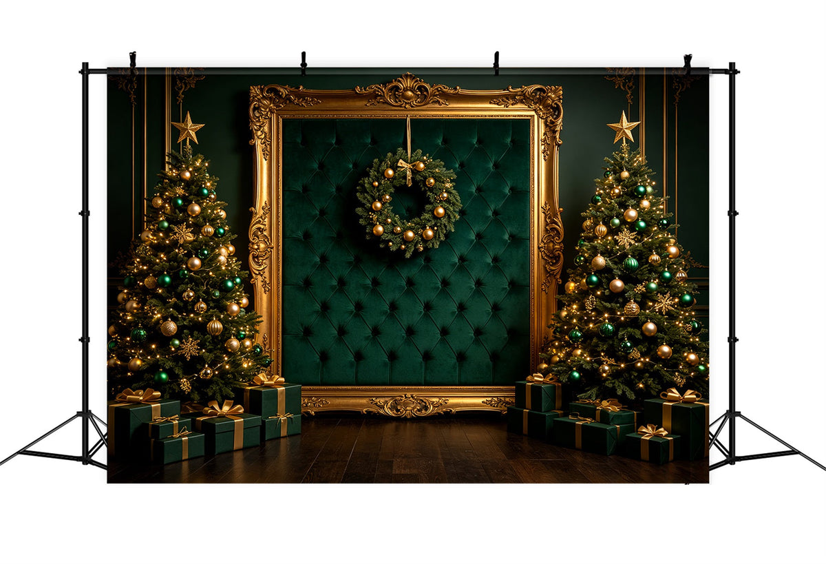 Décor De Portrait De Noël Cadre En Or Émeraude Décors De Noël Pour Photos CSH69-65